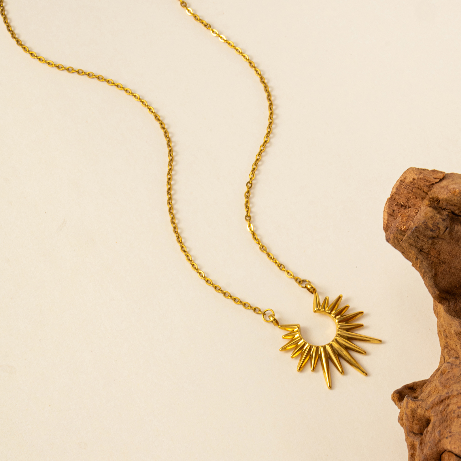 Picture of 1 Piece Eco-friendly Vacuum Plating Stylish Galaxy Gold Plated 304 Stainless Steel Link Cable Chain Sun Pendant Charm Necklace For Women Gift 47cm(18.5") + 4.5cm(1.8") long