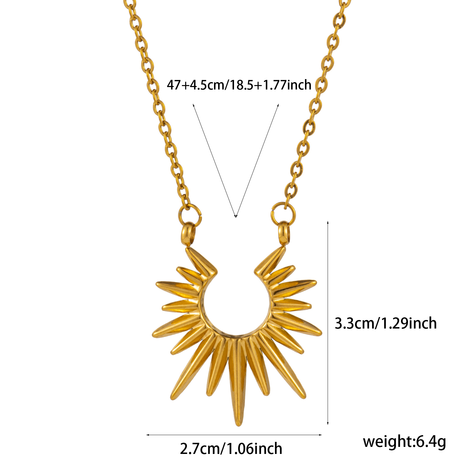 Picture of 1 Piece Eco-friendly Vacuum Plating Stylish Galaxy Gold Plated 304 Stainless Steel Link Cable Chain Sun Pendant Charm Necklace For Women Gift 47cm(18.5") + 4.5cm(1.8") long