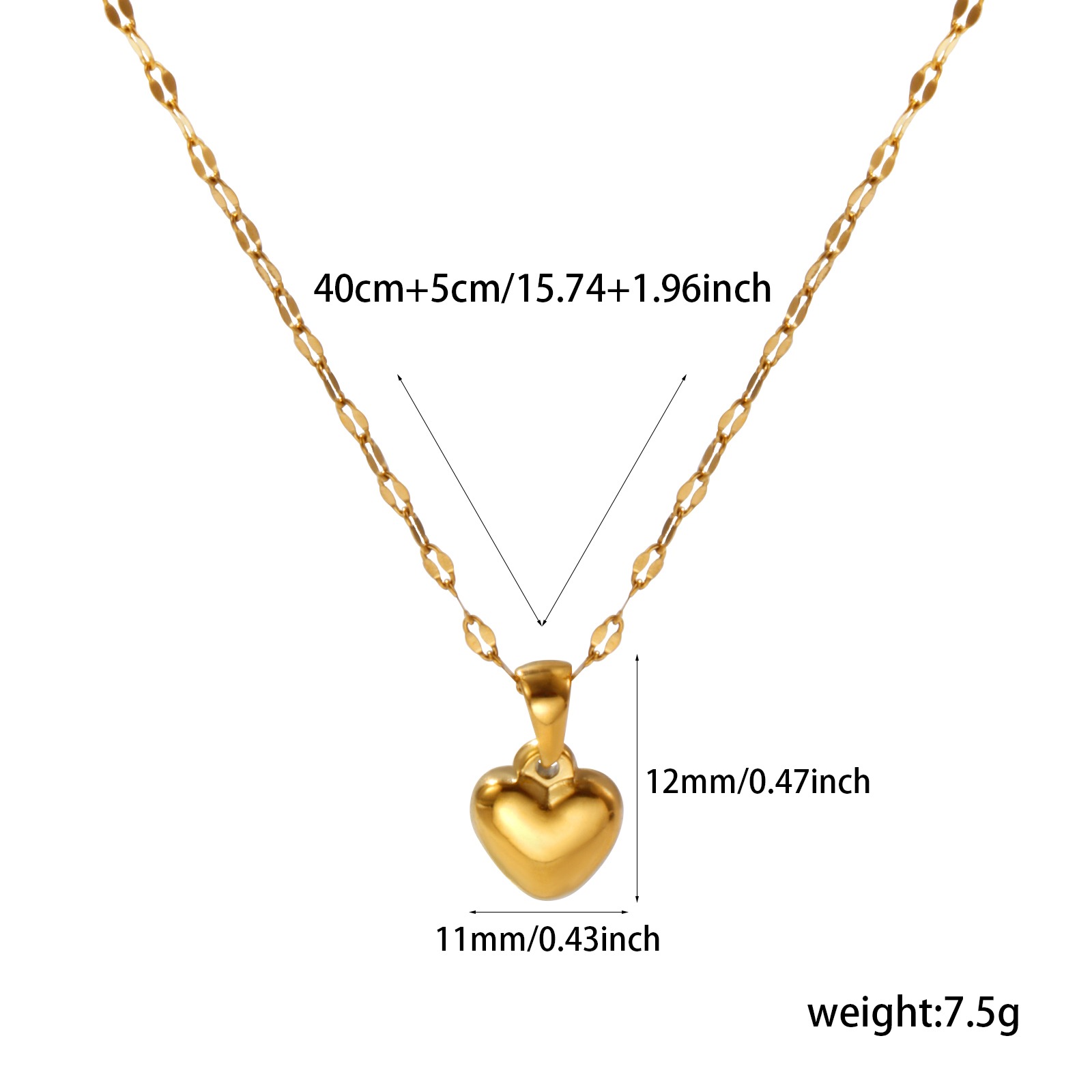 Imagen de 1 Unidad Dulce & Lindo día de San Valentín Chapado en Oro de 18K 304 Acero Inoxidable Cadena de Labios Corazón Collar con Colgante Para Mujeres 45cm + 5cm longitud