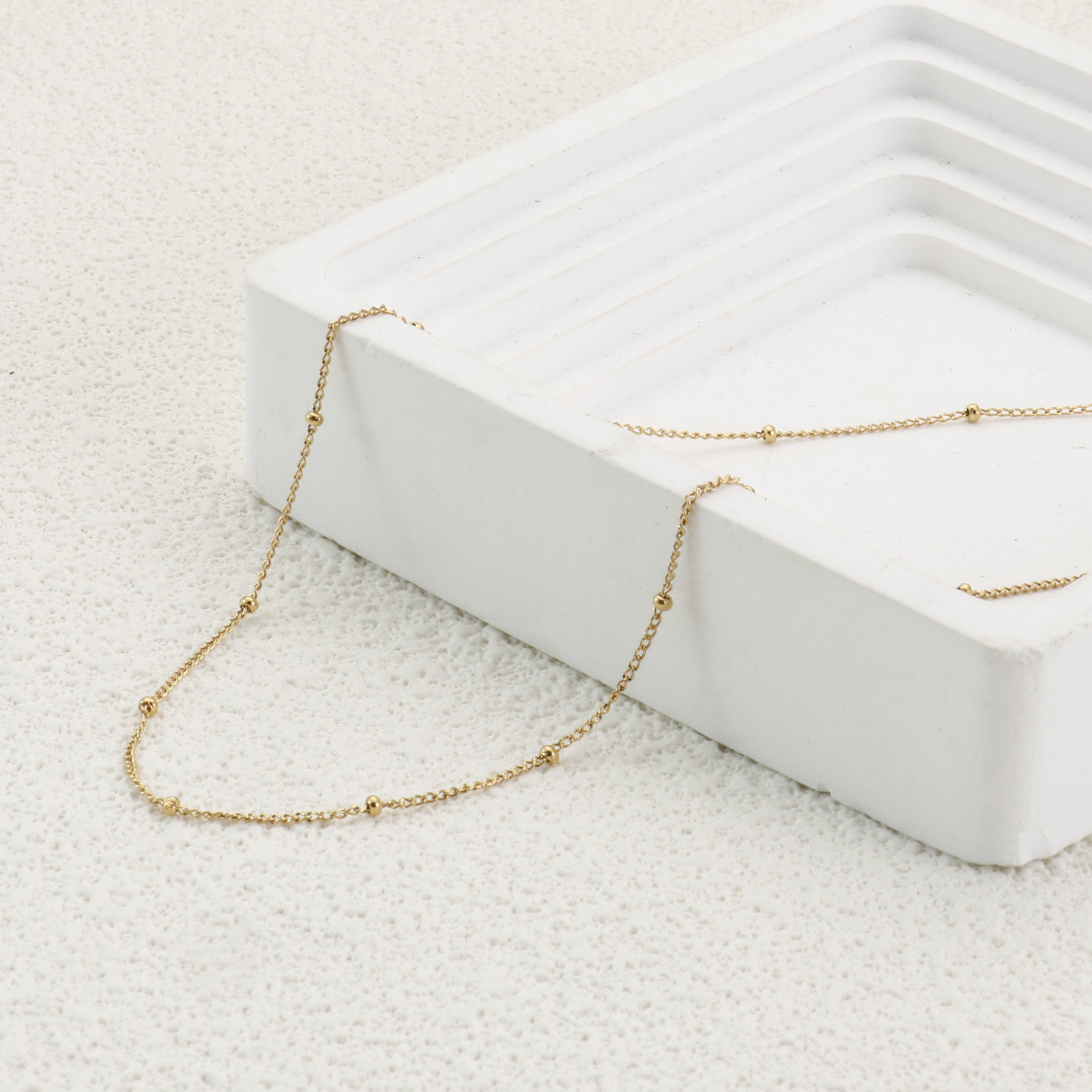 Picture of 1 Piece Eco-friendly PVD Vacuum Plating Dainty 18K Real Gold Plated 304 Stainless Steel Beaded Chain Necklace For Women Gift 45cm(17.7") long, Chain Size: 1.5mm