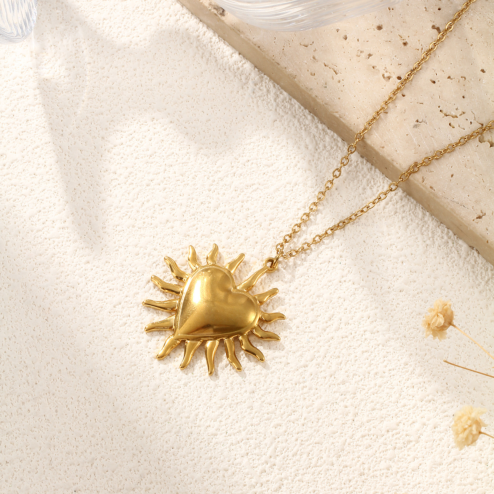 Изображение 1 ШТ Экологичное вакуумное PVD-покрытие Богемия религия 18K настоящее золото с покрытием 304 Нержавеющая Сталь Кабельные Цепи Экс Вото Сердце Ожерелье с подвеской унисекс подарок 45см + 5см длина