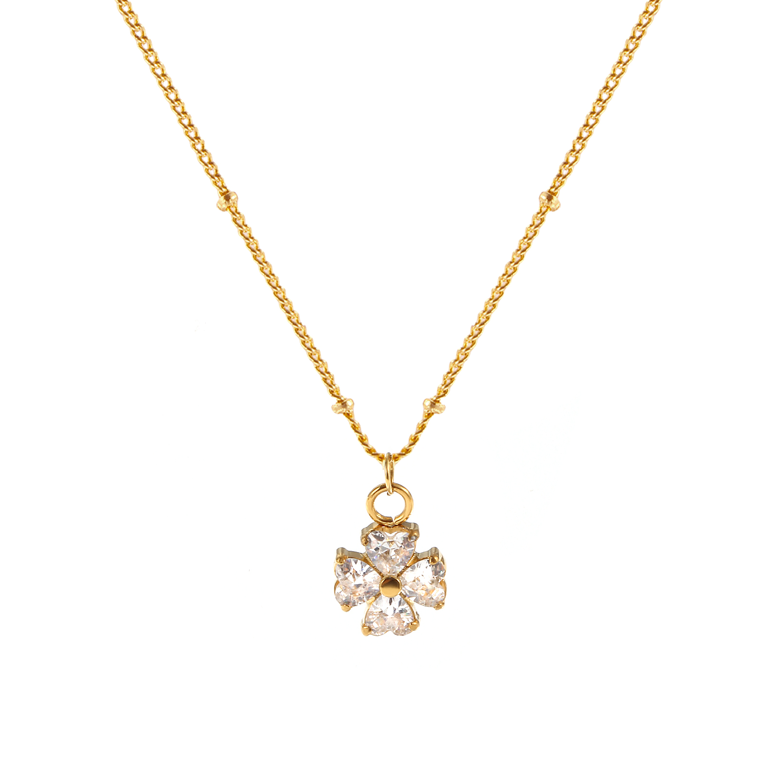 Image de 1 Pièce Collier à Pendentif Chaîne Maille Cheval Élégant en 304 Acier Inoxydable & Zircon Revêtement sous Vide PVD Respectueux de l'Environnement Exquis Plaqué Or Véritable 18K Transparent Trèfle à Quatre Feuilles Pour Femmes Cadeau 45cm + 5cm long