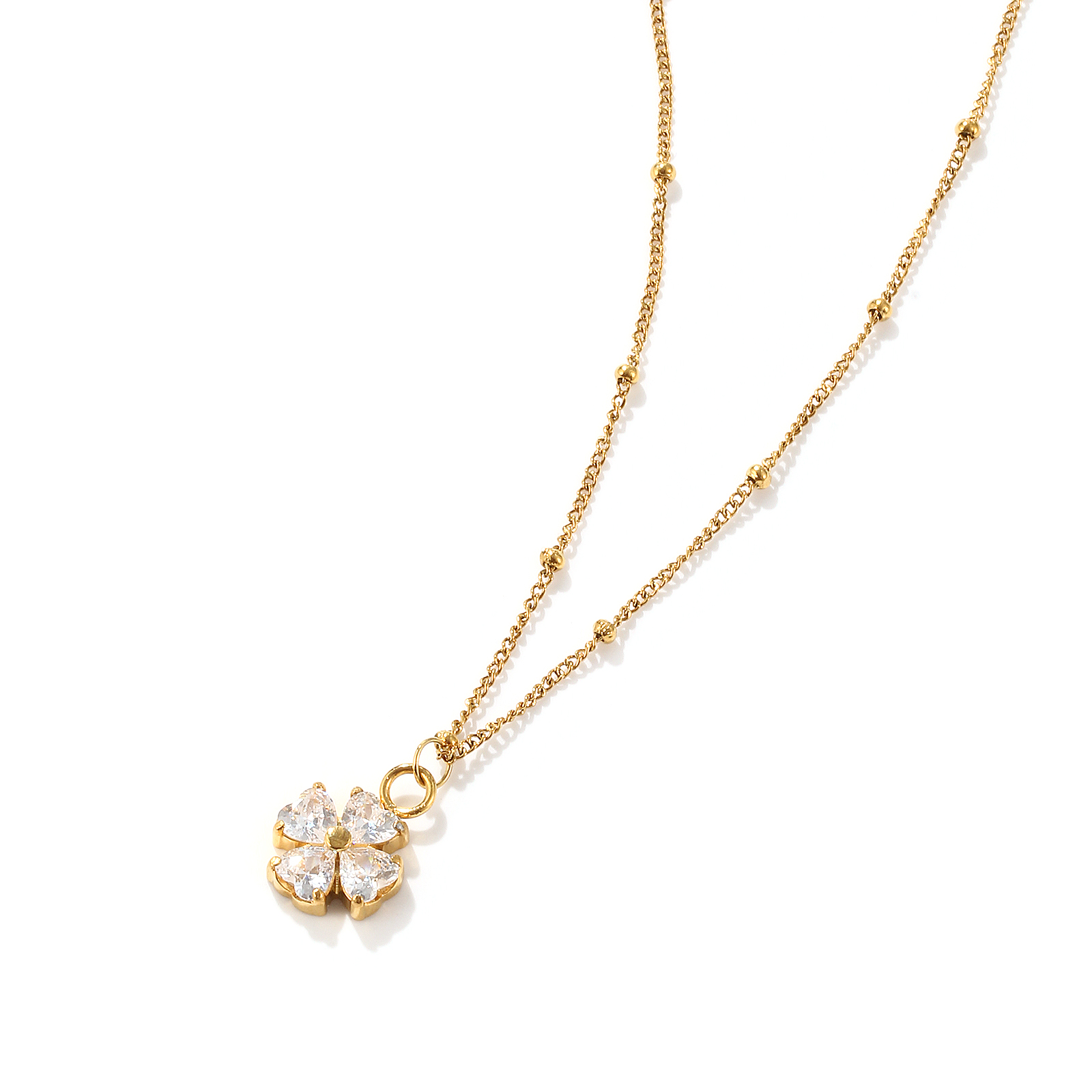 Image de 1 Pièce Collier à Pendentif Chaîne Maille Cheval Élégant en 304 Acier Inoxydable & Zircon Revêtement sous Vide PVD Respectueux de l'Environnement Exquis Plaqué Or Véritable 18K Transparent Trèfle à Quatre Feuilles Pour Femmes Cadeau 45cm + 5cm long