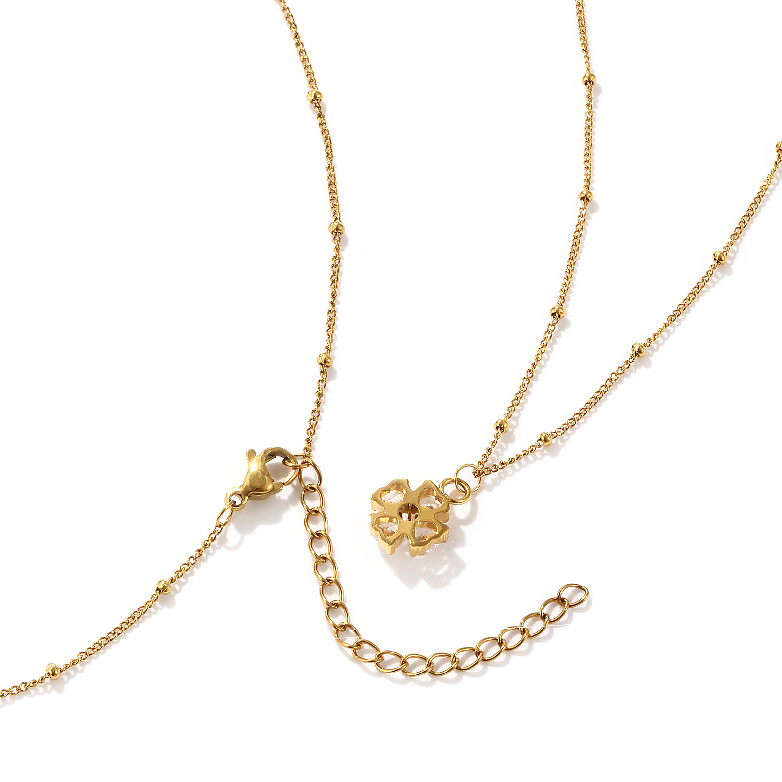 Image de 1 Pièce Collier à Pendentif Chaîne Maille Cheval Élégant en 304 Acier Inoxydable & Zircon Revêtement sous Vide PVD Respectueux de l'Environnement Exquis Plaqué Or Véritable 18K Transparent Trèfle à Quatre Feuilles Pour Femmes Cadeau 45cm + 5cm long