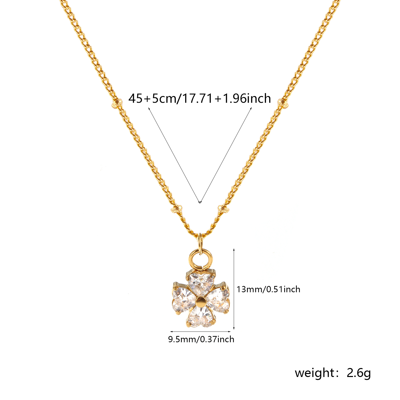 Image de 1 Pièce Collier à Pendentif Chaîne Maille Cheval Élégant en 304 Acier Inoxydable & Zircon Revêtement sous Vide PVD Respectueux de l'Environnement Exquis Plaqué Or Véritable 18K Transparent Trèfle à Quatre Feuilles Pour Femmes Cadeau 45cm + 5cm long