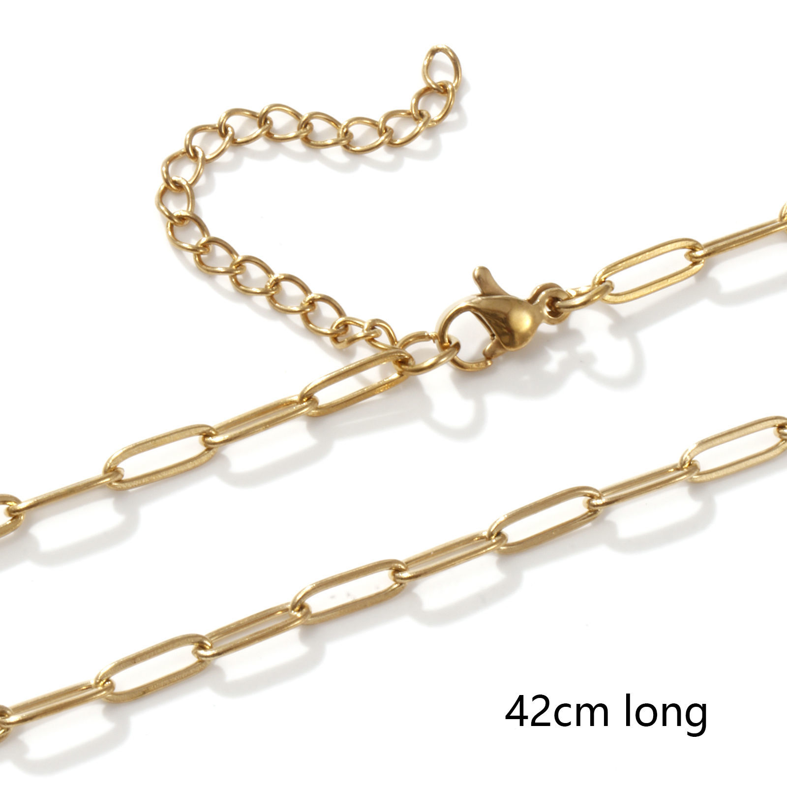 Picture of 1 Piece Eco-friendly PVD Vacuum Plating Minimalist 18K Real Gold Plated 304 Stainless Steel Paperclip Link Chain Necklace Unisex 42cm(16.5") + 5cm(2") long, Chain Size: 3mm