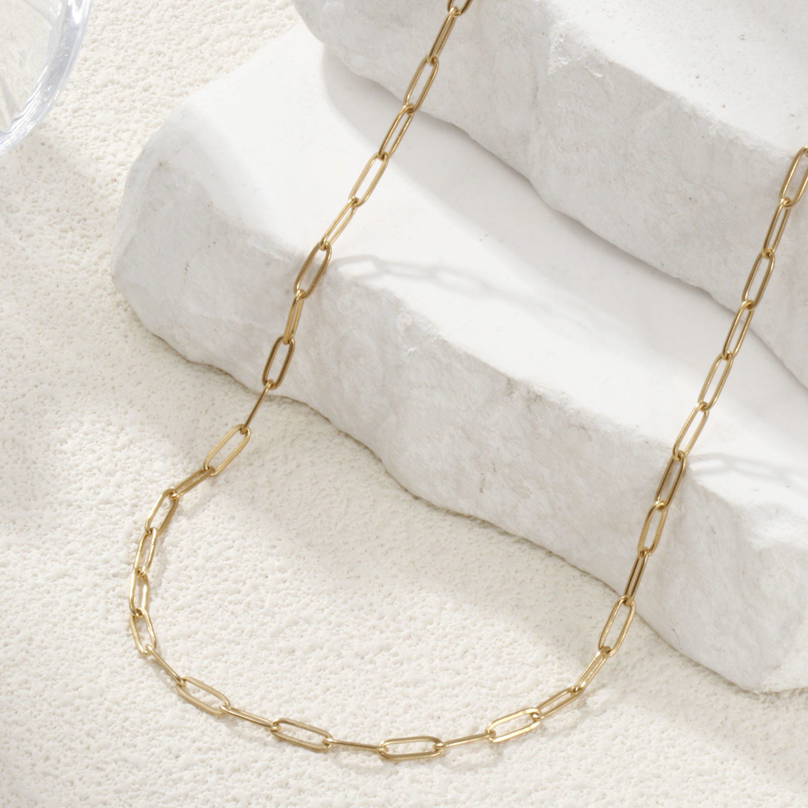 Picture of 1 Piece Eco-friendly PVD Vacuum Plating Minimalist 18K Real Gold Plated 304 Stainless Steel Paperclip Link Chain Necklace Unisex 42cm(16.5") + 5cm(2") long, Chain Size: 3mm