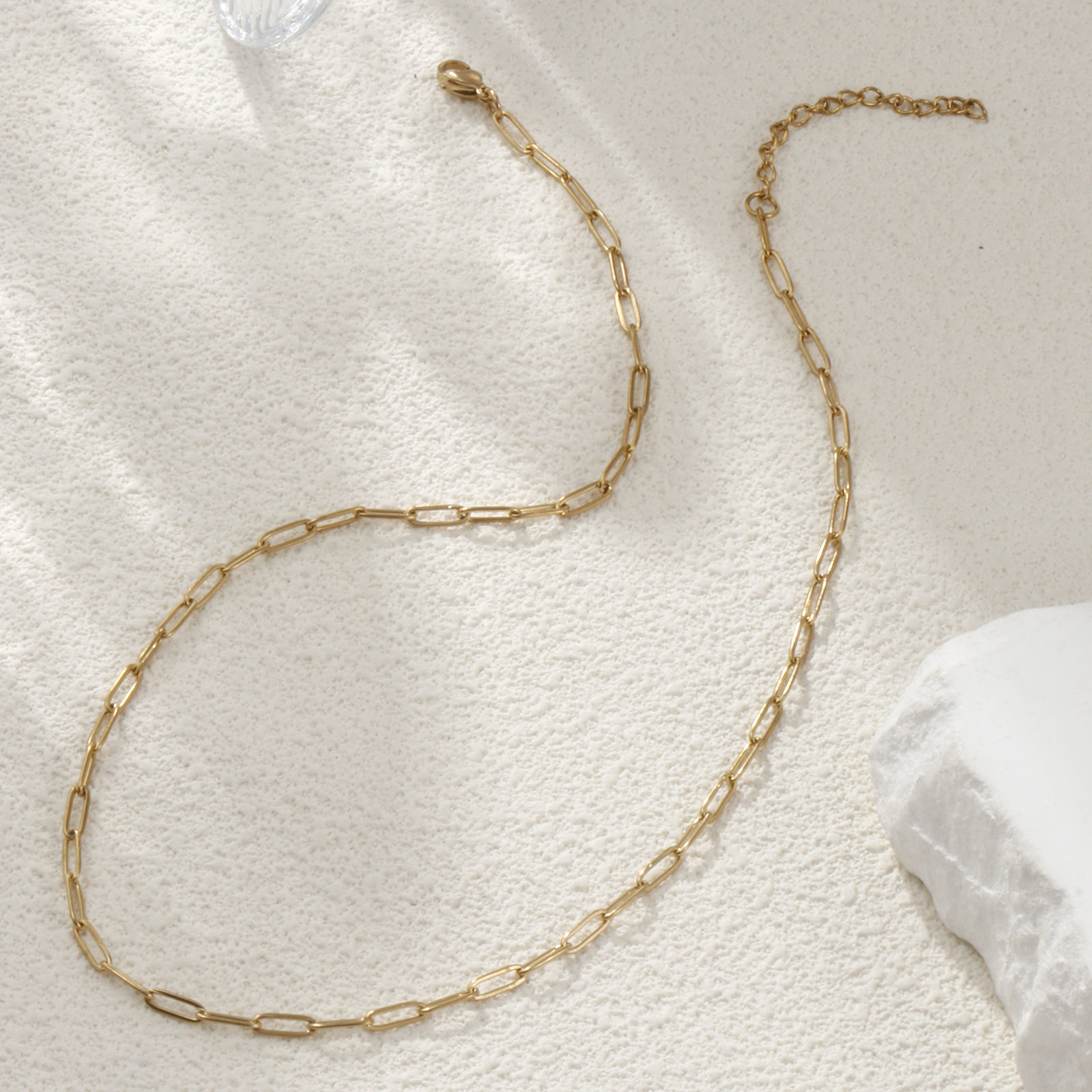 Picture of 1 Piece Eco-friendly PVD Vacuum Plating Minimalist 18K Real Gold Plated 304 Stainless Steel Paperclip Link Chain Necklace Unisex 42cm(16.5") + 5cm(2") long, Chain Size: 3mm