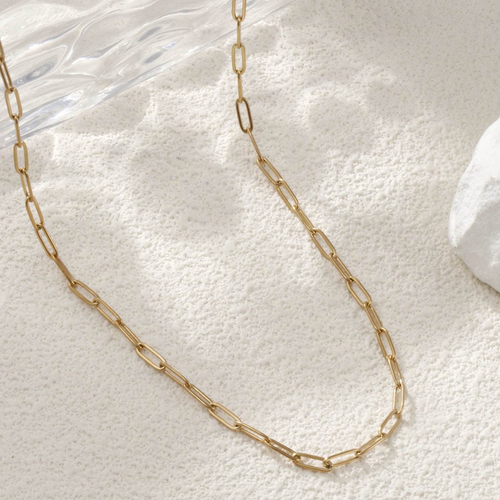 Picture of 1 Piece Eco-friendly PVD Vacuum Plating Minimalist 18K Real Gold Plated 304 Stainless Steel Paperclip Link Chain Necklace Unisex 42cm(16.5") + 5cm(2") long, Chain Size: 3mm