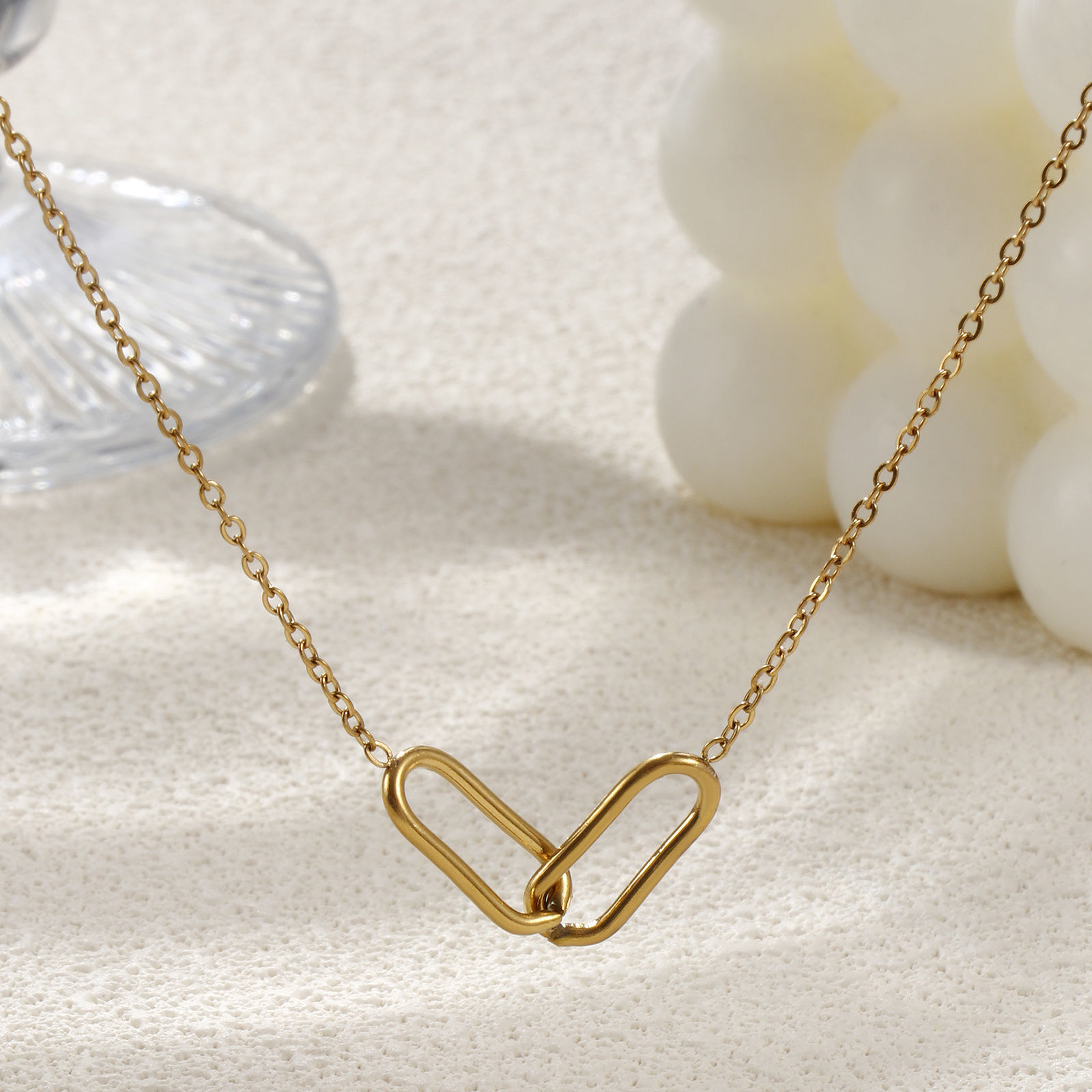 Picture of 1 Piece Eco-friendly PVD Vacuum Plating Stylish Simple 18K Real Gold Plated 304 Stainless Steel Link Cable Chain Oval Hollow Pendant Charm Necklace Unisex Gift 42cm(16.5") + 8cm(3.1") long