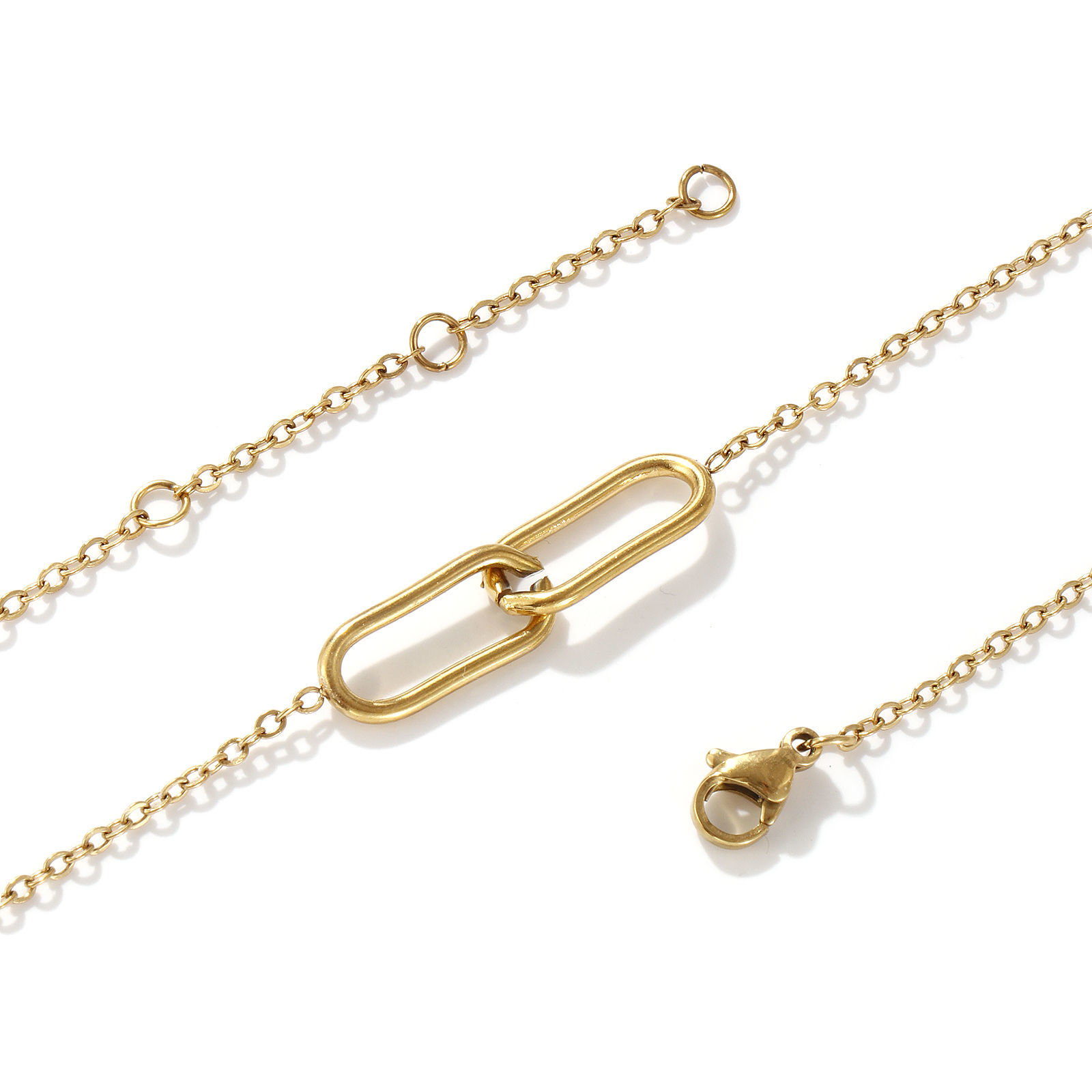 Picture of 1 Piece Eco-friendly PVD Vacuum Plating Stylish Simple 18K Real Gold Plated 304 Stainless Steel Link Cable Chain Oval Hollow Pendant Charm Necklace Unisex Gift 42cm(16.5") + 8cm(3.1") long