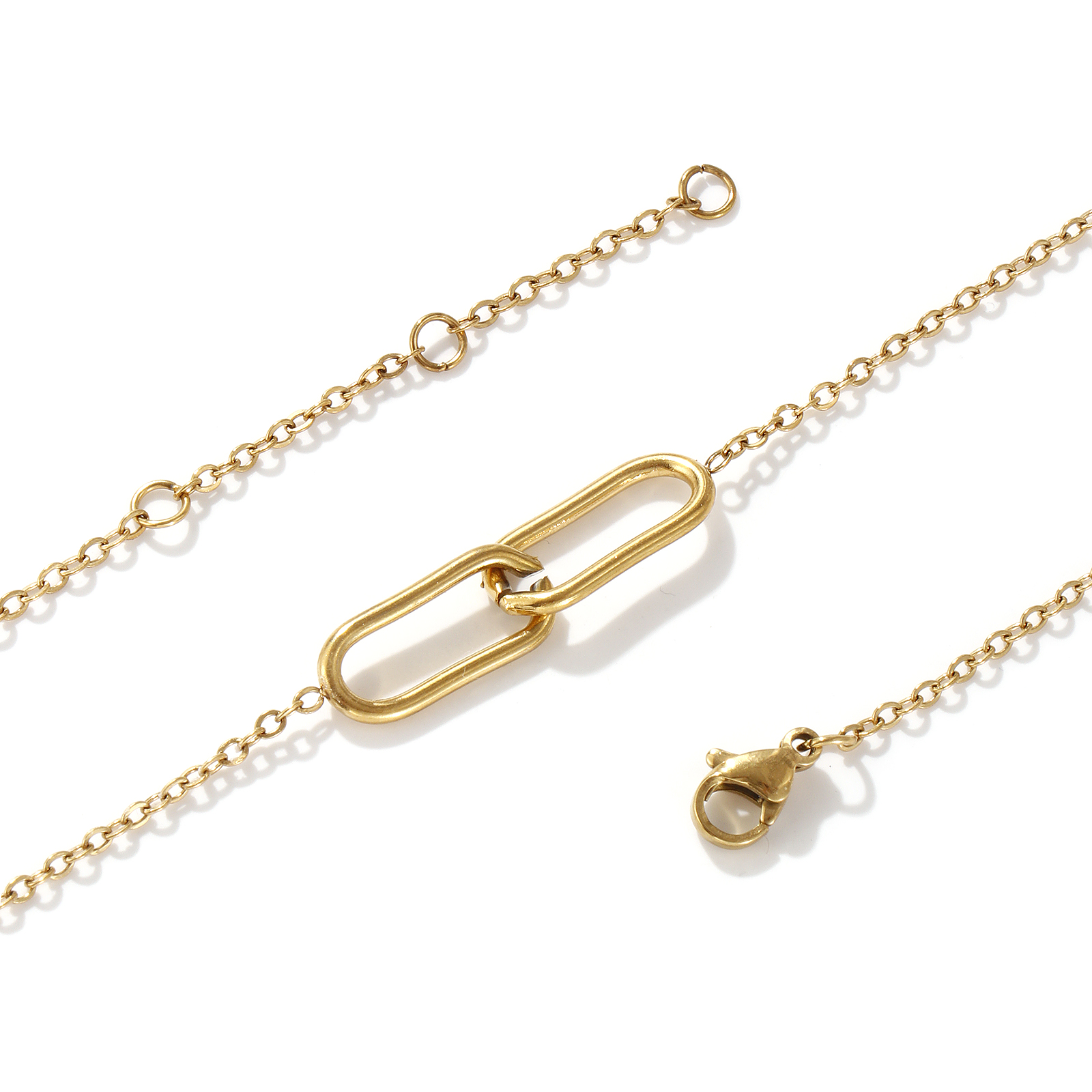 Imagen de 1 Unidad Recubrimiento al Vacío PVD Ecológico Elegante Sencillo 18K Oro Real Chapado 304 Acero Inoxidable Cadena de Cable Cruz Óvalo Hueco Collar con Colgante Unisexo Regalo 42cm + 8cm longitud