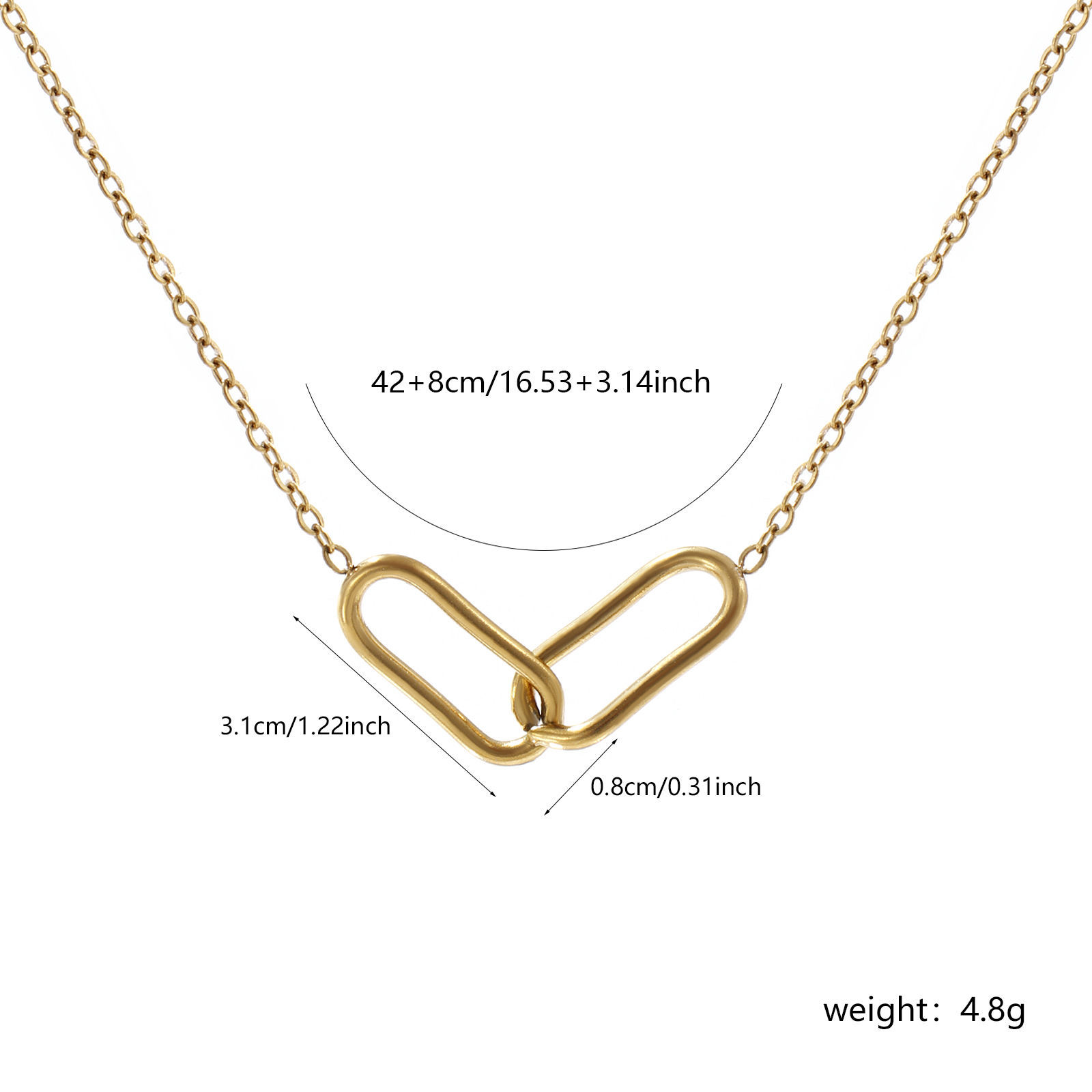 Picture of 1 Piece Eco-friendly PVD Vacuum Plating Stylish Simple 18K Real Gold Plated 304 Stainless Steel Link Cable Chain Oval Hollow Pendant Charm Necklace Unisex Gift 42cm(16.5") + 8cm(3.1") long