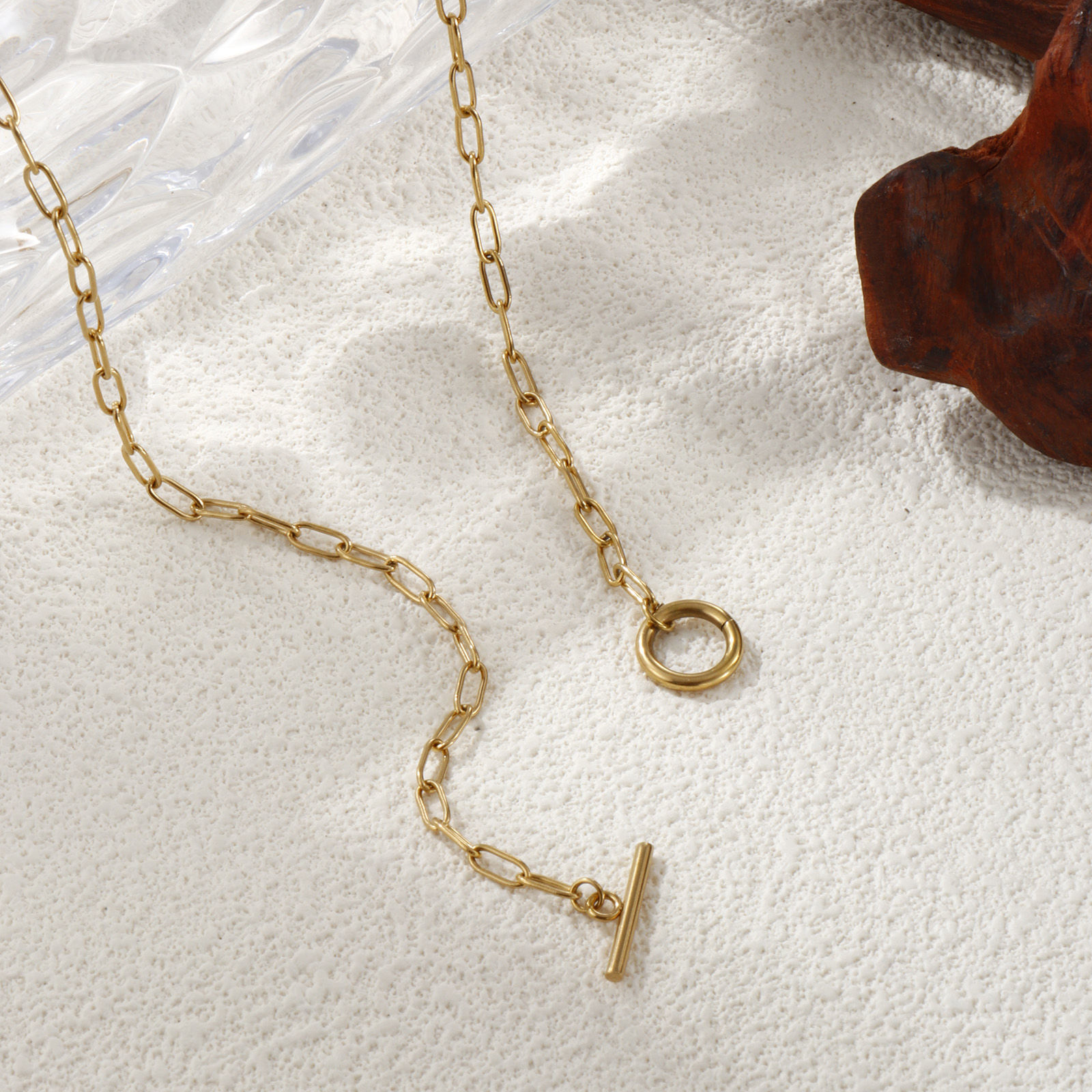 Picture of 1 Piece Eco-friendly PVD Vacuum Plating Minimalist 18K Real Gold Plated 304 Stainless Steel Paperclip Link Chain With Toggle Clasp Necklace Unisex Gift 45cm(17.7") long