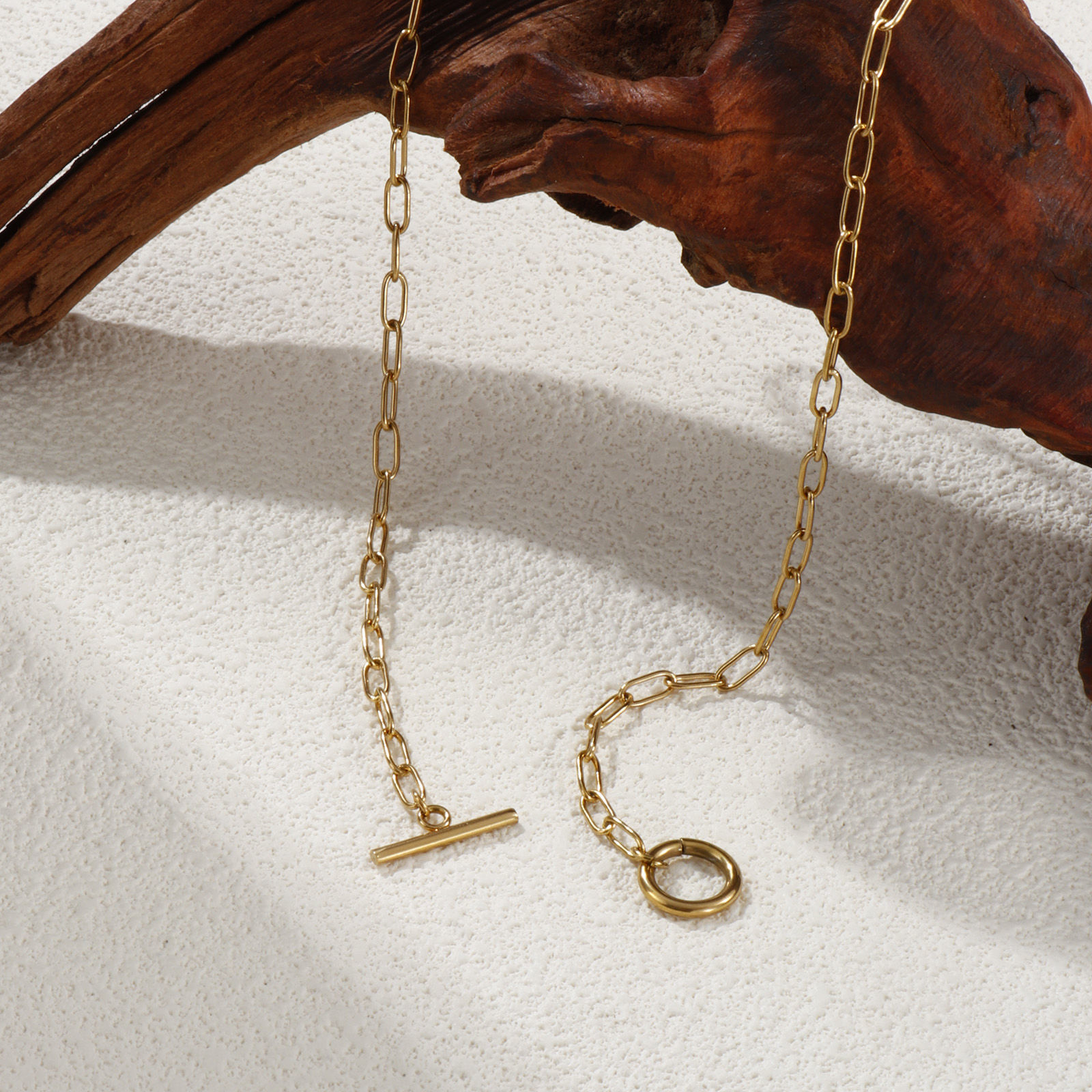 Picture of 1 Piece Eco-friendly PVD Vacuum Plating Minimalist 18K Real Gold Plated 304 Stainless Steel Paperclip Link Chain With Toggle Clasp Necklace Unisex Gift 45cm(17.7") long