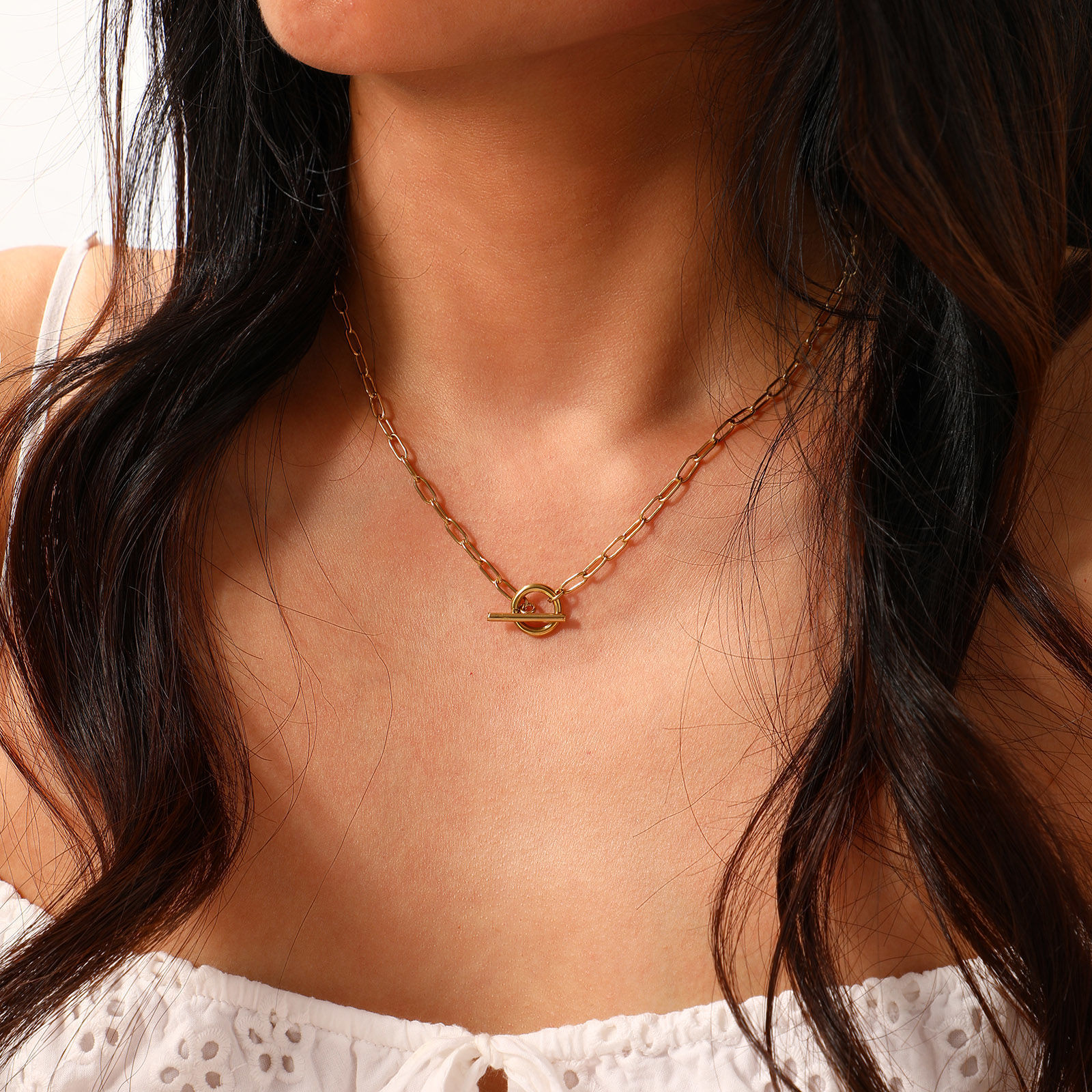 Picture of 1 Piece Eco-friendly PVD Vacuum Plating Minimalist 18K Real Gold Plated 304 Stainless Steel Paperclip Link Chain With Toggle Clasp Necklace Unisex Gift 45cm(17.7") long