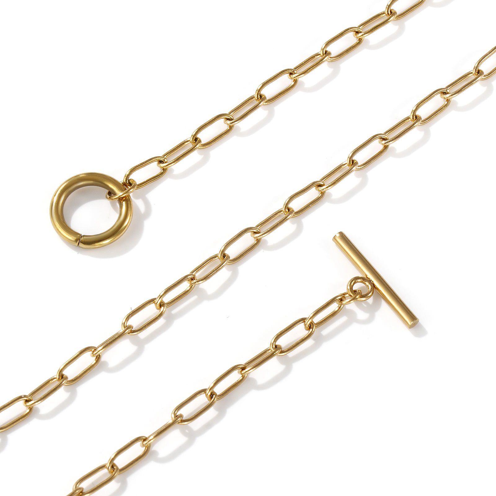 Picture of 1 Piece Eco-friendly PVD Vacuum Plating Minimalist 18K Real Gold Plated 304 Stainless Steel Paperclip Link Chain With Toggle Clasp Necklace Unisex Gift 45cm(17.7") long