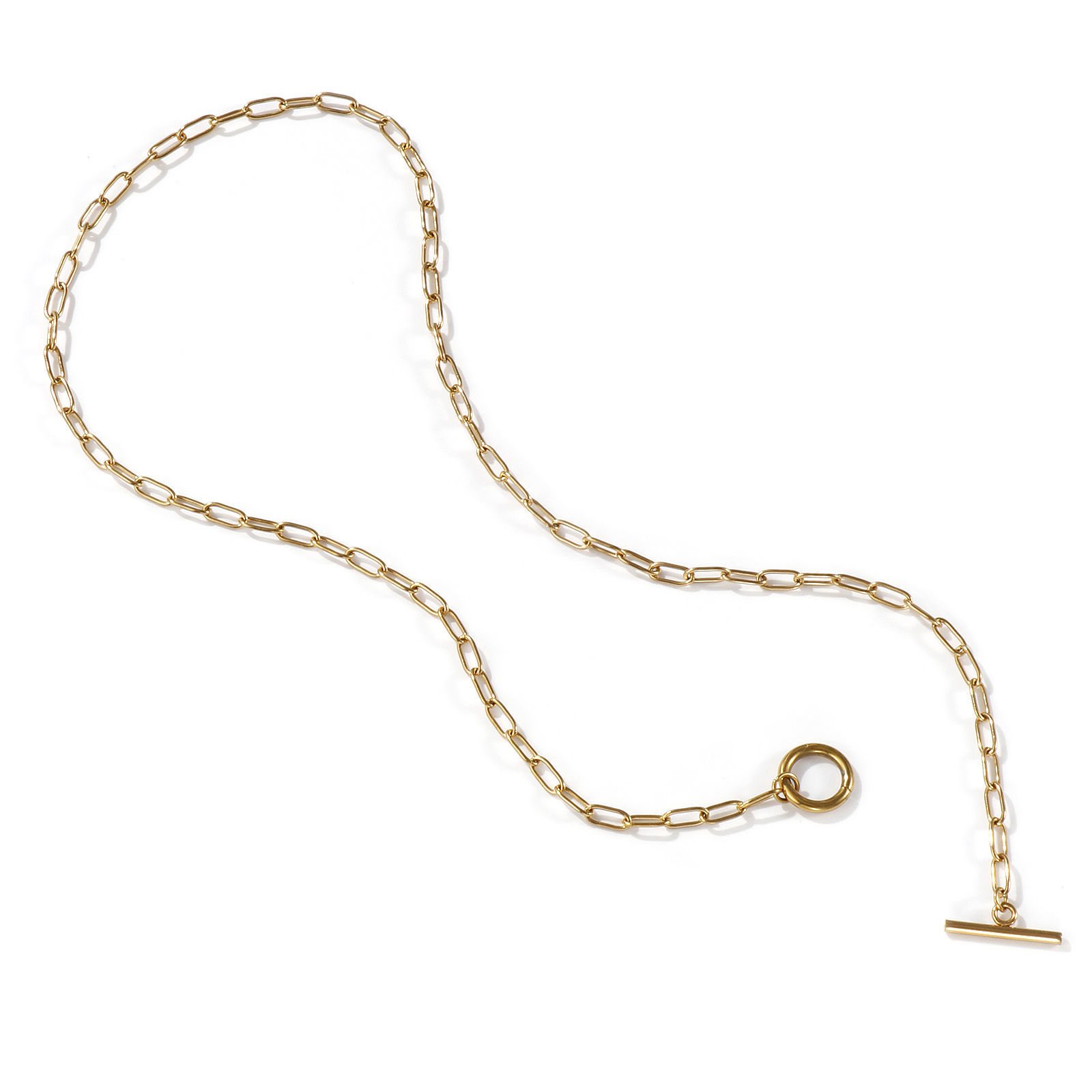 Picture of 1 Piece Eco-friendly PVD Vacuum Plating Minimalist 18K Real Gold Plated 304 Stainless Steel Paperclip Link Chain With Toggle Clasp Necklace Unisex Gift 45cm(17.7") long