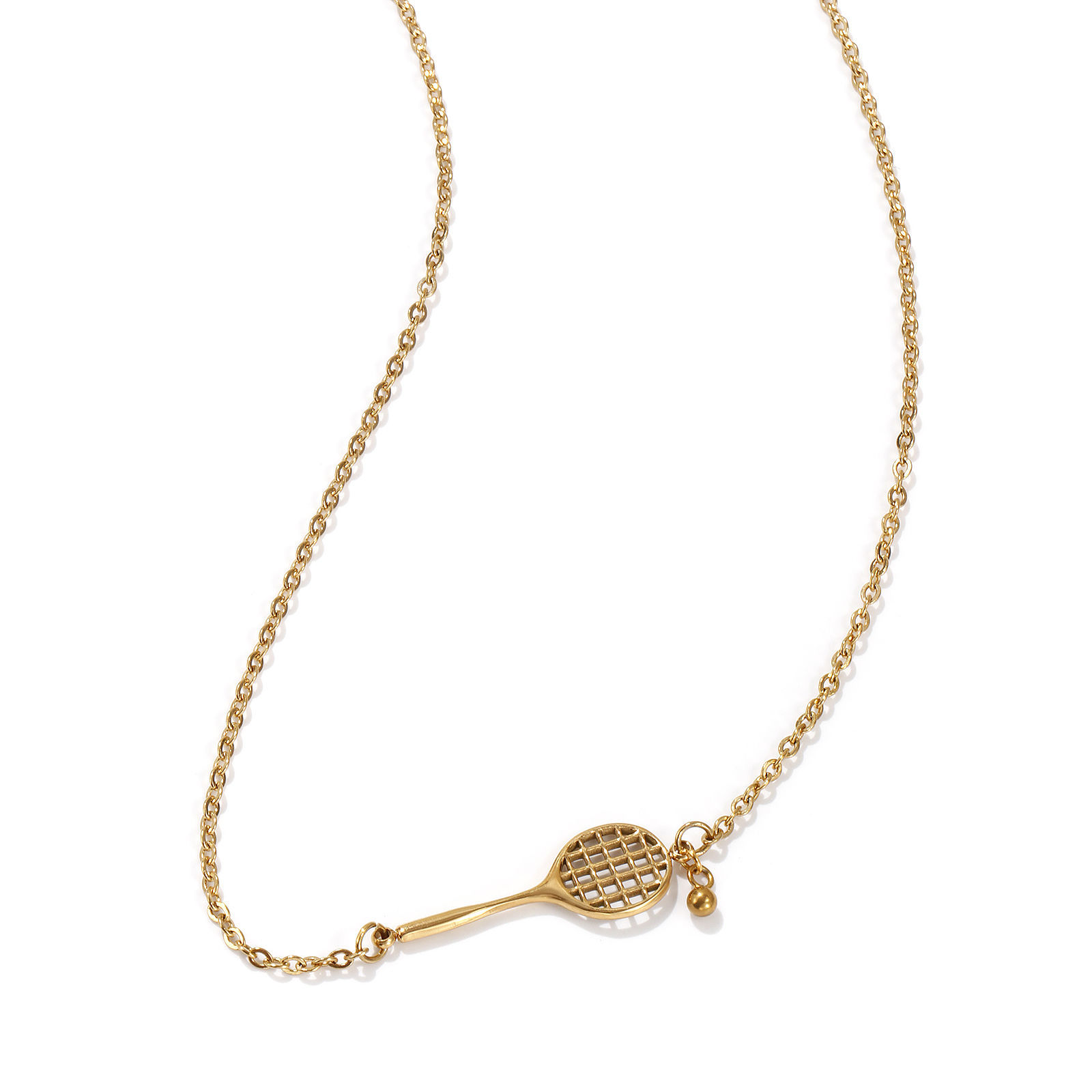 Picture of 1 Piece Eco-friendly PVD Vacuum Plating Stylish Sport 18K Real Gold Plated 304 Stainless Steel Link Cable Chain Racket Pendant Charm Necklace Unisex Gift 45cm(17.7") + 5cm(2") long