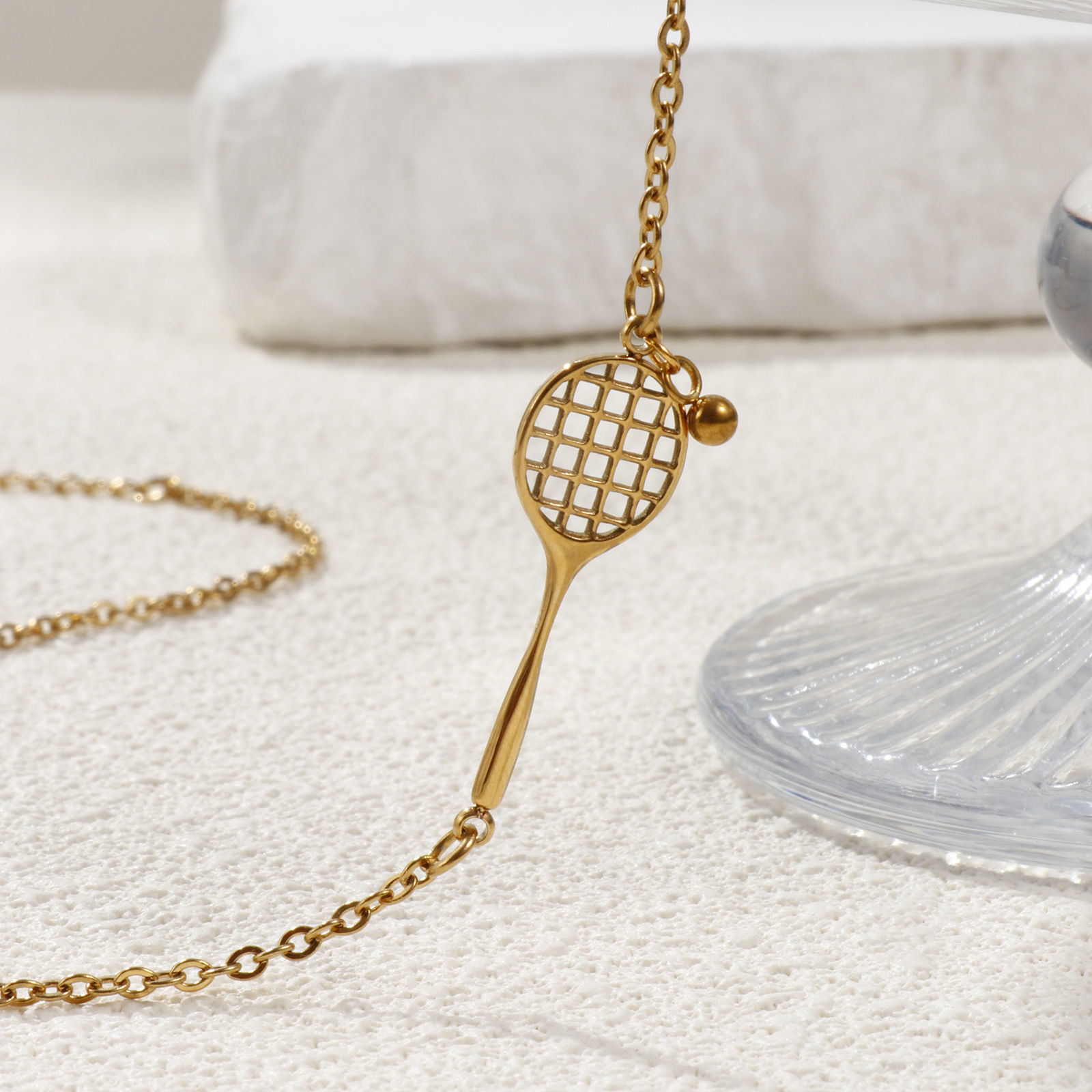 Picture of 1 Piece Eco-friendly PVD Vacuum Plating Stylish Sport 18K Real Gold Plated 304 Stainless Steel Link Cable Chain Racket Pendant Charm Necklace Unisex Gift 45cm(17.7") + 5cm(2") long
