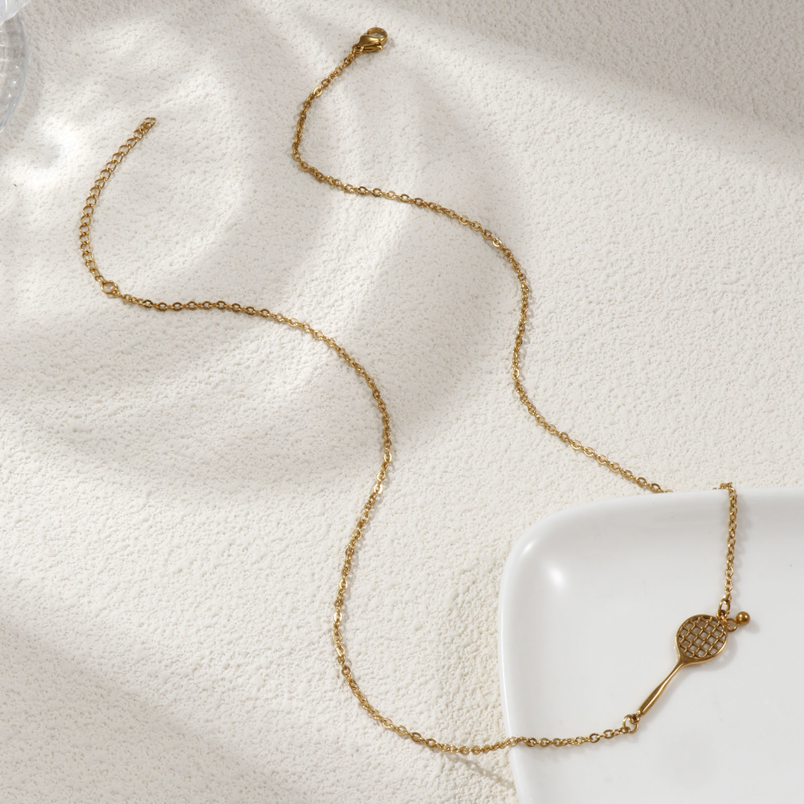 Picture of 1 Piece Eco-friendly PVD Vacuum Plating Stylish Sport 18K Real Gold Plated 304 Stainless Steel Link Cable Chain Racket Pendant Charm Necklace Unisex Gift 45cm(17.7") + 5cm(2") long