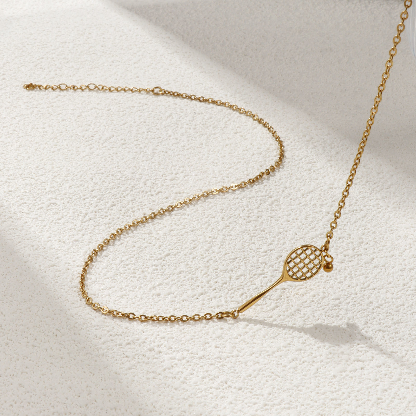 Picture of 1 Piece Eco-friendly PVD Vacuum Plating Stylish Sport 18K Real Gold Plated 304 Stainless Steel Link Cable Chain Racket Pendant Charm Necklace Unisex Gift 45cm(17.7") + 5cm(2") long