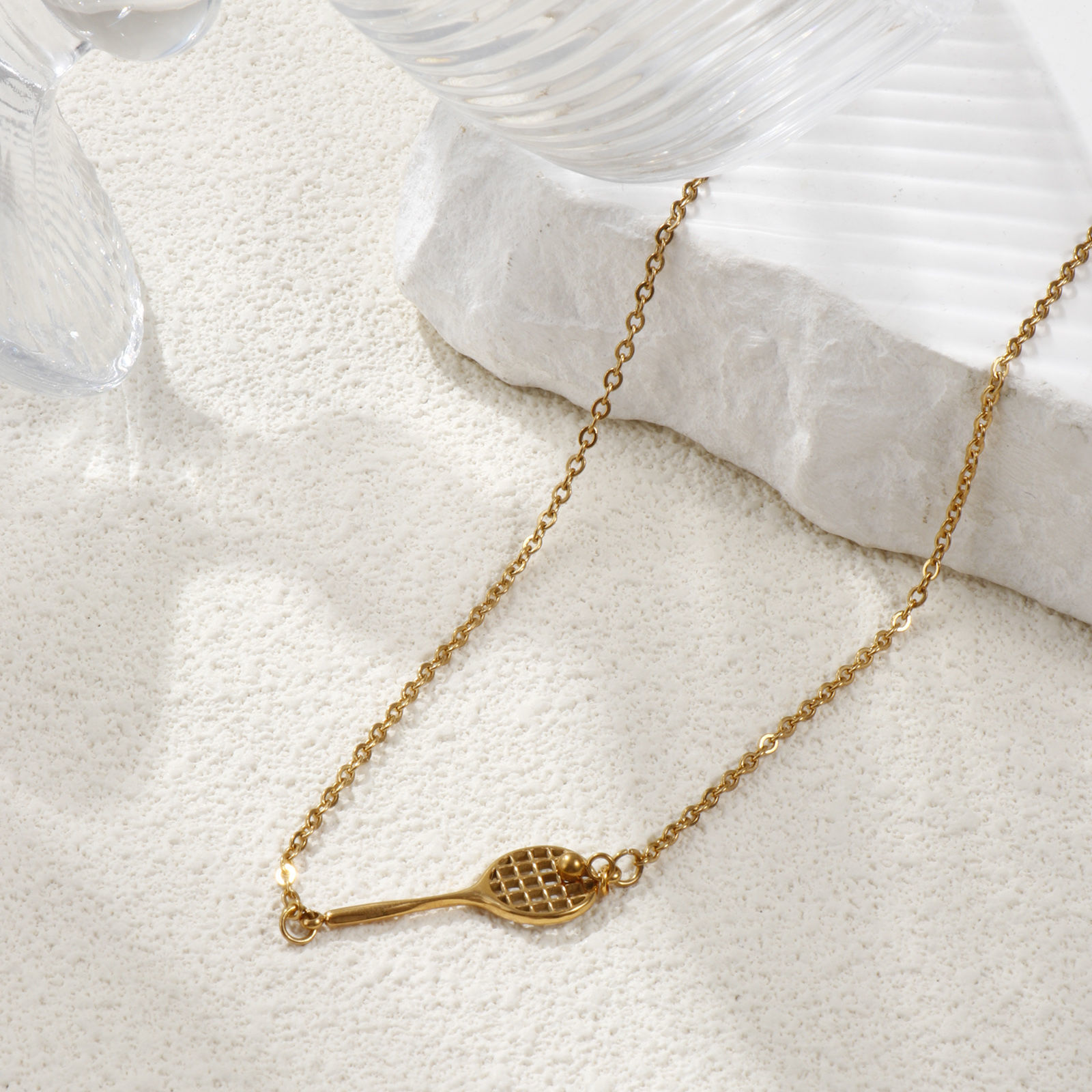 Picture of 1 Piece Eco-friendly PVD Vacuum Plating Stylish Sport 18K Real Gold Plated 304 Stainless Steel Link Cable Chain Racket Pendant Charm Necklace Unisex Gift 45cm(17.7") + 5cm(2") long