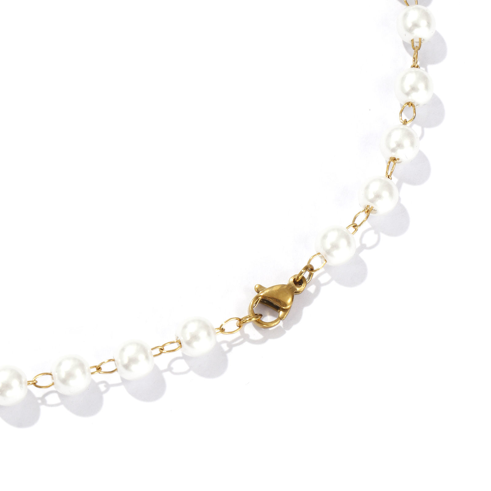 Bild von 1 Strang 18K Echtgold plattiert Kugelkette Kette Perlenkette, 304 Edelstahl 45cm, Kettengröße: 6mm, Für Frauen, Weiß Acryl Imitat Perle, Stilvoll Geschenk, Umweltfreundliche PVD-Vakuumbeschichtung