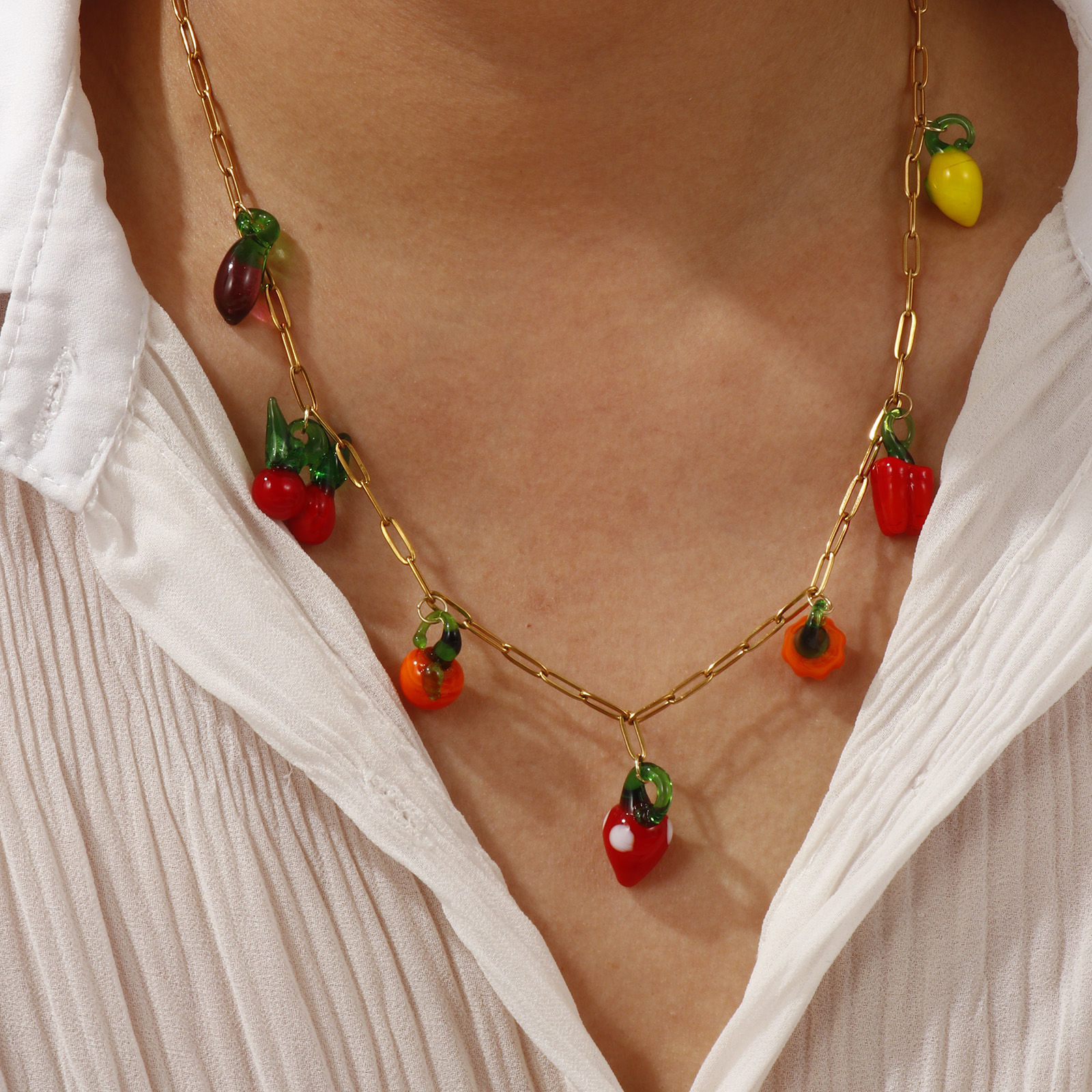 Изображение 18K позолоченный Цепочка зажимов Ожерелье с подвеской, 304 Нержавеющая Сталь И Полива 60см, Для женщин, Трехмерный, Изысканный подарок, Экологичное вакуумное PVD-покрытие, 1 ШТ