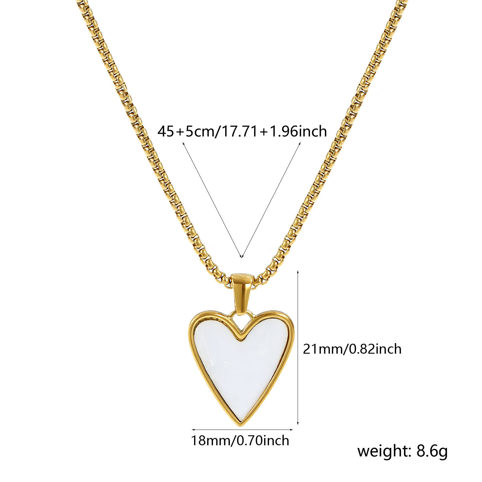 Bild von 18K Echtgold plattiert Venezianerkette Herz Anhänger Halskette, 304 Edelstahl & Natürliche Muschel 45cm + 5cm, Für Frauen, Weiß Stilvoll Valentinstag Geschenk, Umweltfreundliche PVD-Vakuumbeschichtung, 1 Strang