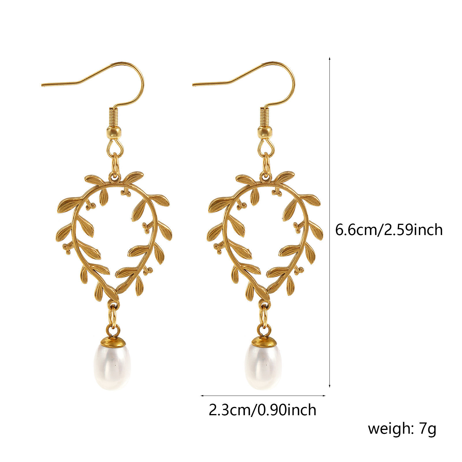 Bild von 1 Paar Umweltfreundliche PVD-Vakuumbeschichtung Stilvoll Exquisit 18K Echtgold plattiert Weiß 304 Edelstahl & Naturperle Blätter Ohrring Für Frauen Geschenk 6.6cm x 2.3cm, Pfosten-/Drahtstärke: 0.7mm(21 Gauge)