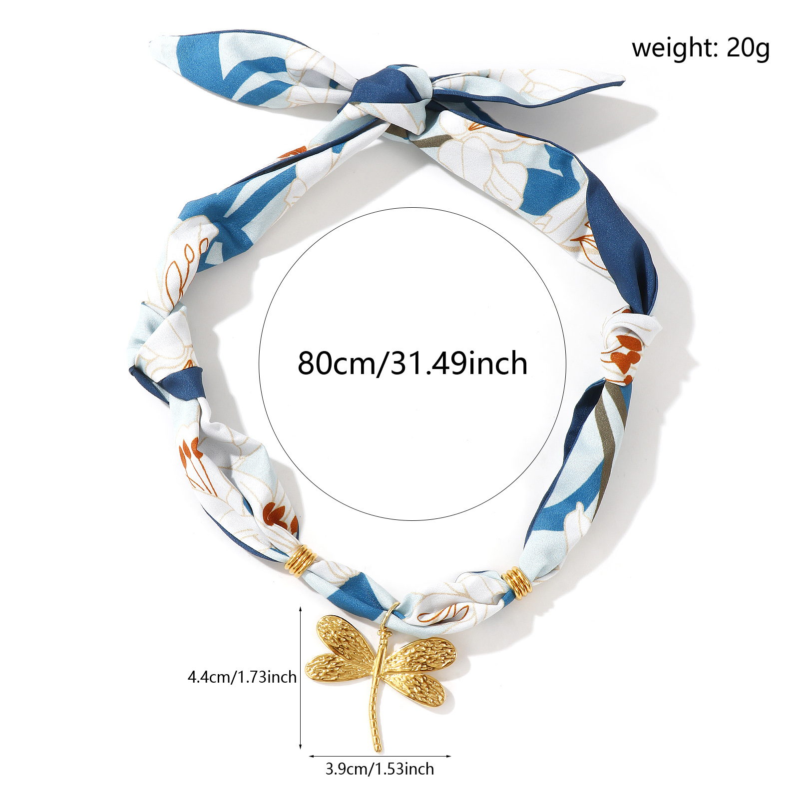 Picture of 18K Real Gold Plated Dragonfly Animal Pendant Charm Scarf Necklace, 304 Stainless Steel & Polyester 80cm(31.5"), For Women, Lily Flower Ink Blue Dainty Pastoral Style Gift, Eco-friendly PVD Vacuum Plating, 1 Piece