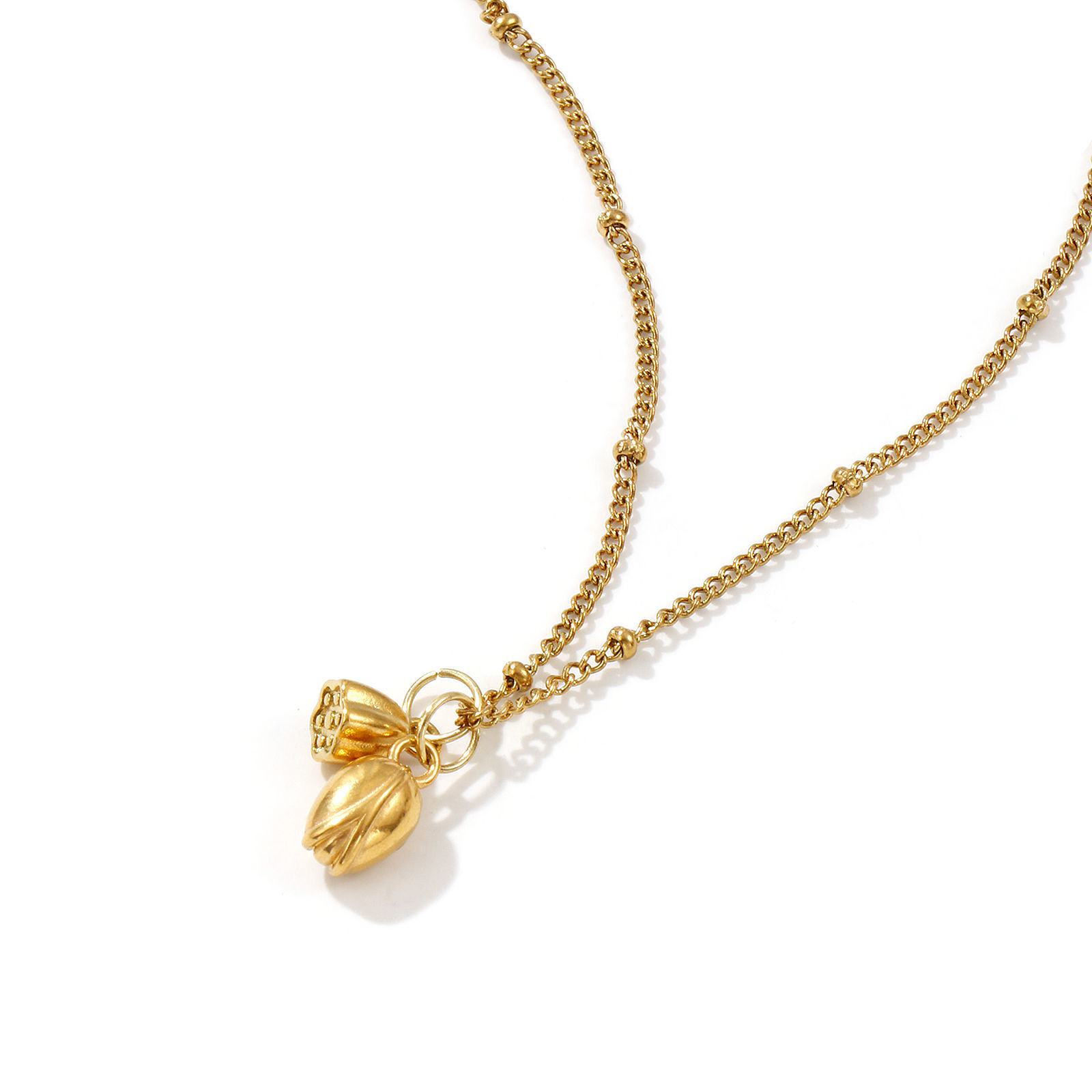 Bild von 18K Echtgold plattiert Panzerkette Kette Lotosblume Anhänger Halskette, 304 Edelstahl 45cm + 5cm, Für Frauen, 3D, Exquisit Stilvoll Geschenk, Umweltfreundliche PVD-Vakuumbeschichtung, 1 Strang