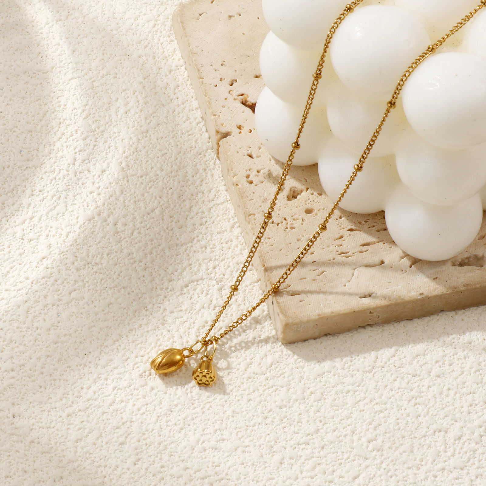 Bild von 18K Echtgold plattiert Panzerkette Kette Lotosblume Anhänger Halskette, 304 Edelstahl 45cm + 5cm, Für Frauen, 3D, Exquisit Stilvoll Geschenk, Umweltfreundliche PVD-Vakuumbeschichtung, 1 Strang