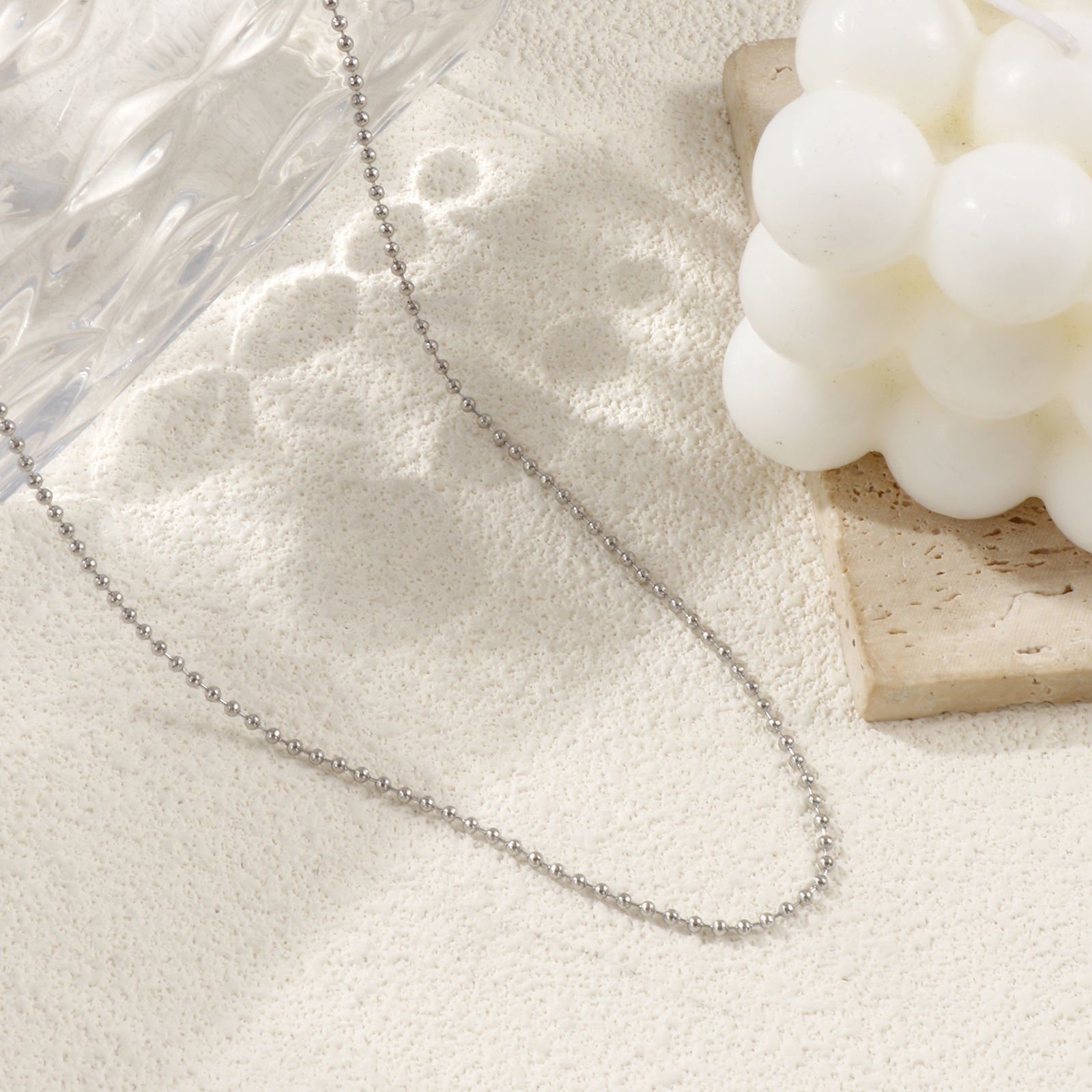 Bild von 1 Strang Silberfarbe Kugelkette Kette Halskette, 304 Edelstahl 45cm + 5cm, Kettengröße: 2mm, Für Frauen, Minimalistisch Exquisit Geschenk, Umweltfreundlich