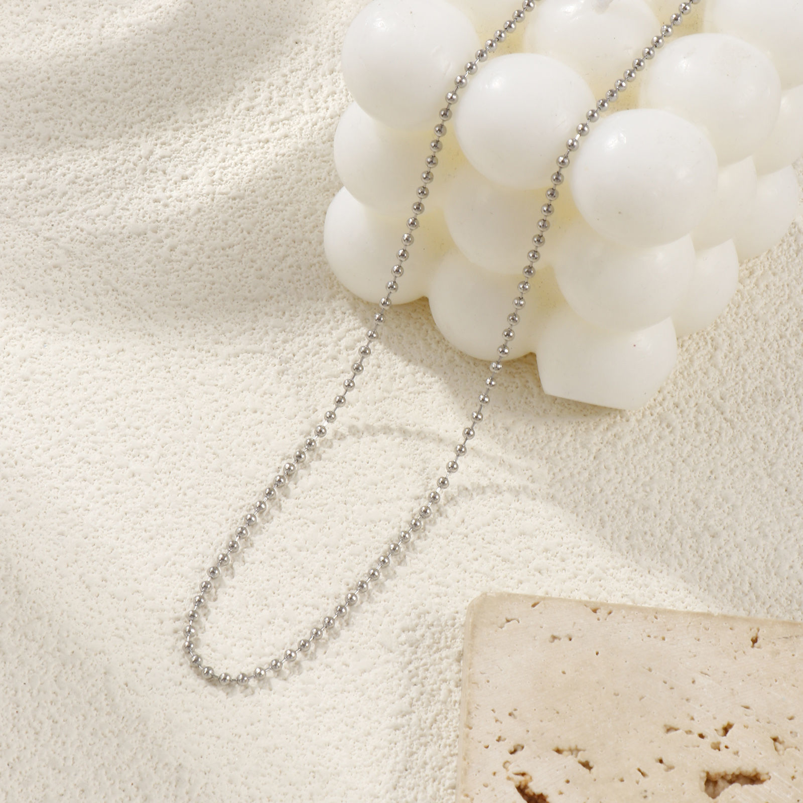 Bild von 1 Strang Silberfarbe Kugelkette Kette Halskette, 304 Edelstahl 45cm + 5cm, Kettengröße: 2mm, Für Frauen, Minimalistisch Exquisit Geschenk, Umweltfreundlich
