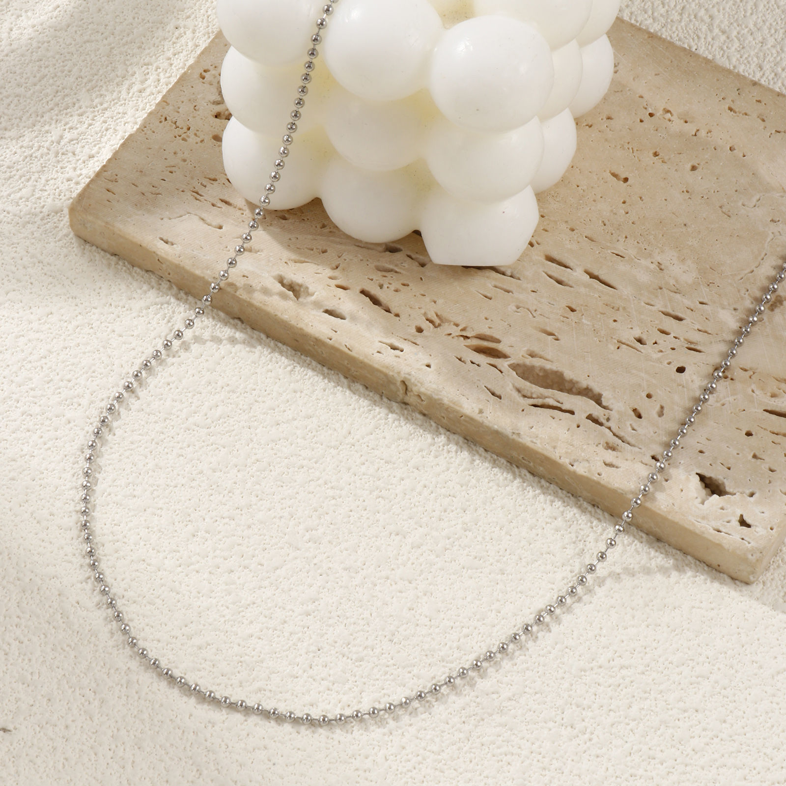 Bild von 1 Strang Silberfarbe Kugelkette Kette Halskette, 304 Edelstahl 45cm + 5cm, Kettengröße: 2mm, Für Frauen, Minimalistisch Exquisit Geschenk, Umweltfreundlich