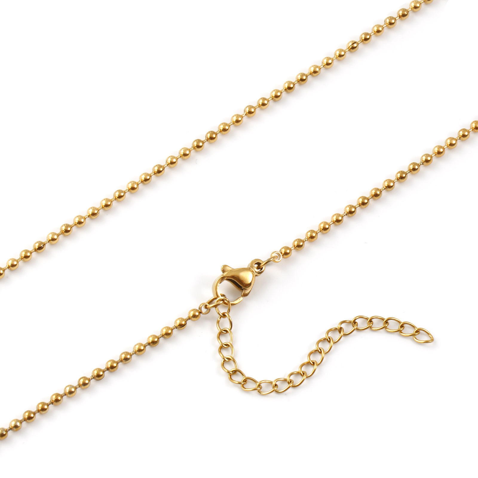 Picture of 2 PCs 18K Real Gold Plated Ball Chain Necklace, 304 Stainless Steel 45cm(17.7") + 5cm(2"), Chain Size: 2mm, For Women, Minimalist Exquisite Gift, Eco-friendly PVD Vacuum Plating