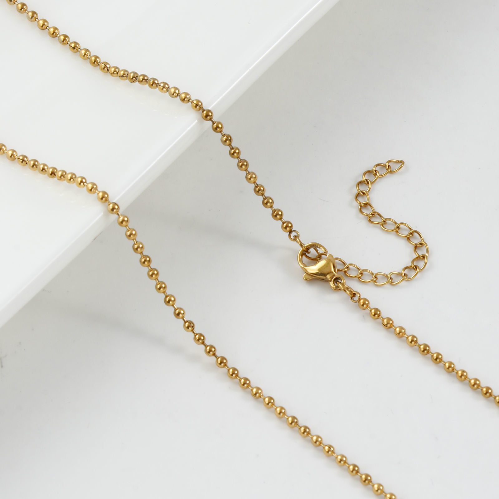 Picture of 2 PCs 18K Real Gold Plated Ball Chain Necklace, 304 Stainless Steel 45cm(17.7") + 5cm(2"), Chain Size: 2mm, For Women, Minimalist Exquisite Gift, Eco-friendly PVD Vacuum Plating