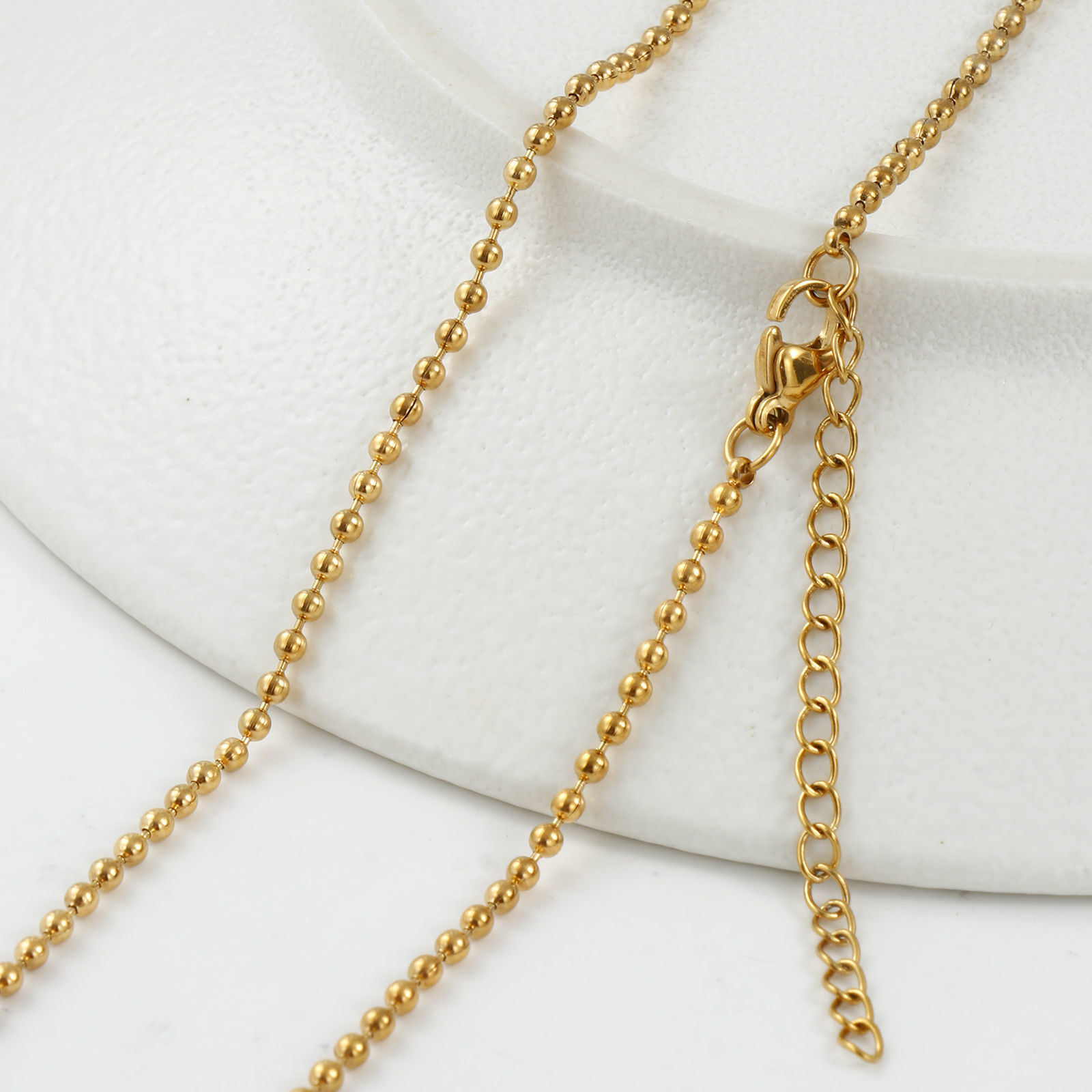 Picture of 2 PCs 18K Real Gold Plated Ball Chain Necklace, 304 Stainless Steel 45cm(17.7") + 5cm(2"), Chain Size: 2mm, For Women, Minimalist Exquisite Gift, Eco-friendly PVD Vacuum Plating