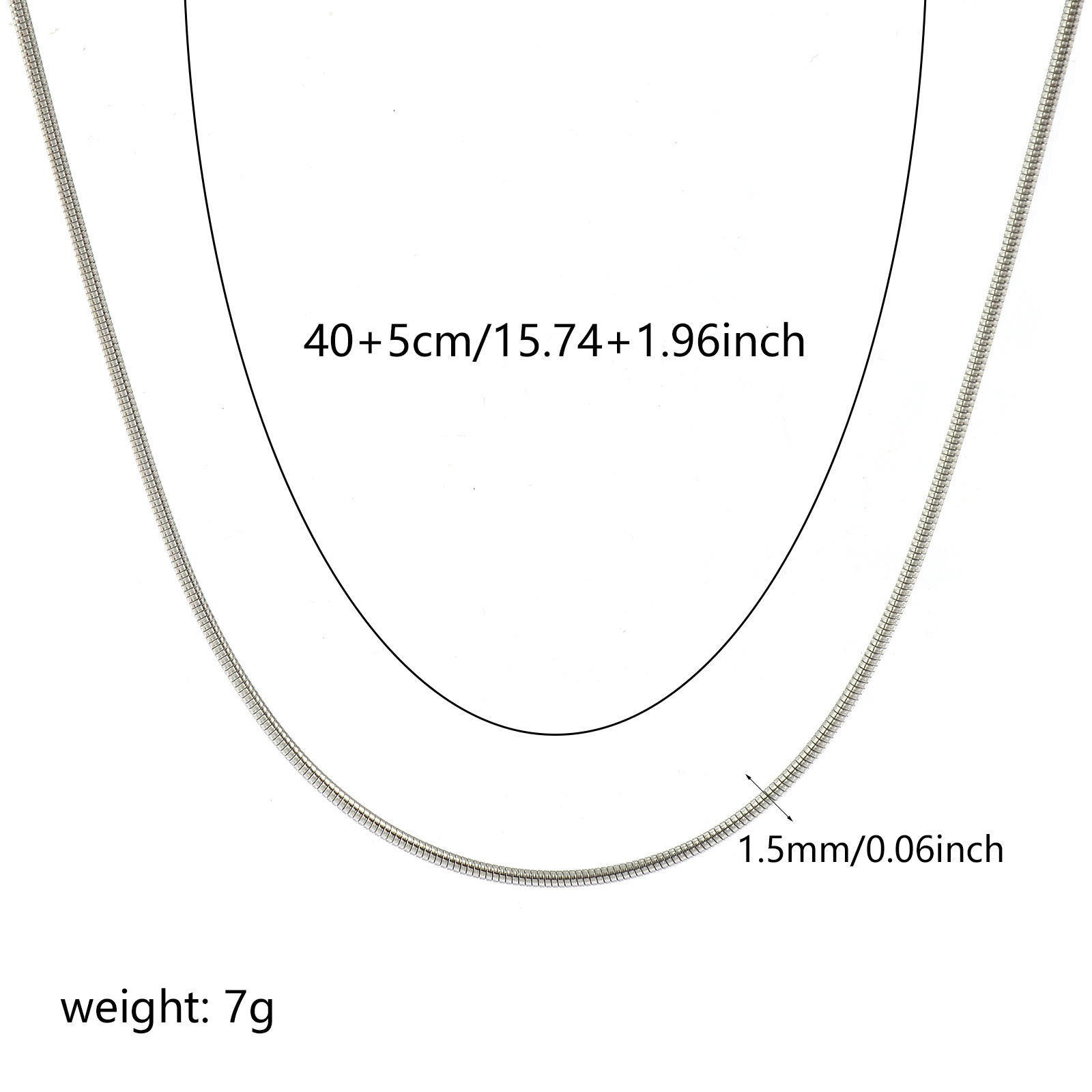 Bild von 1 Stück Silberfarbe Schlangenkette Choker Halskette, 304 Edelstahl 40cm + 5cm, Kettengröße: 1.5mm, Für Frauen, Minimalistisch Exquisit Geschenk, Umweltfreundlich