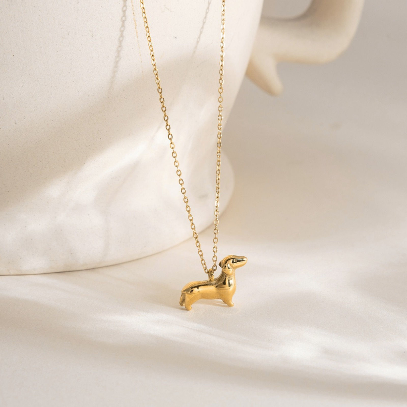 Image de 18K Real Gold Plated Dog Animal Pendant Charm Necklace, 304 Stainless Steel 41cm(16.1") + 5cm(2"), For Women, Pet Silhouette Stylish Gift, Eco-friendly Vacuum Plating Waterproof Anti-Tarnish Hypoallergenic, 1 Piece