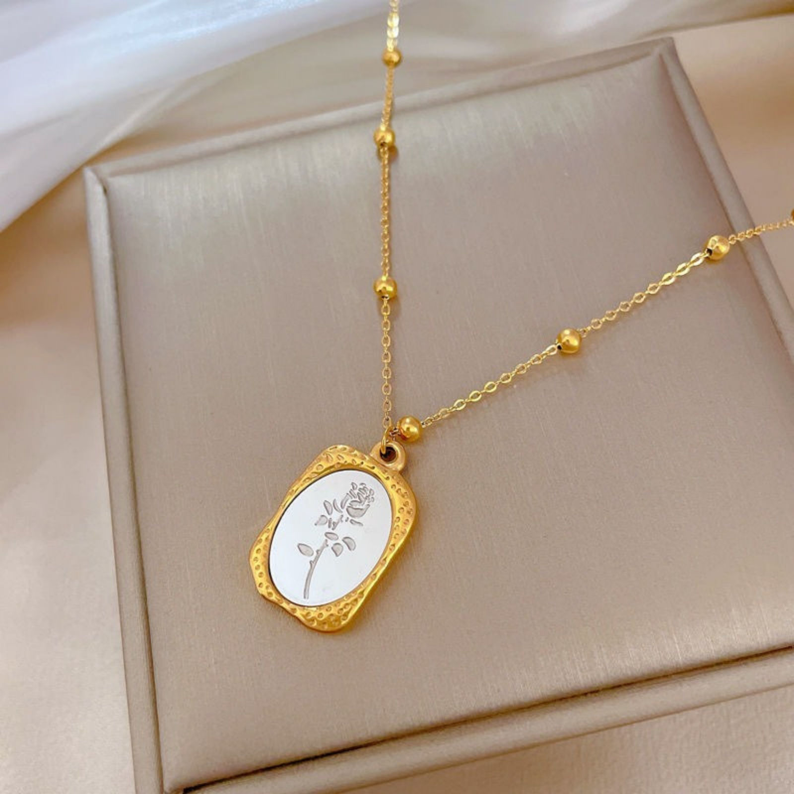 Picture of Gold Plated & Silver Tone Pendant Charm Necklace, 304 Stainless Steel 40cm(15.7") + 5cm(2"), For Women, Rose Flower Two Tone, Exquisite Stylish Gift, Eco-friendly, 1 Piece