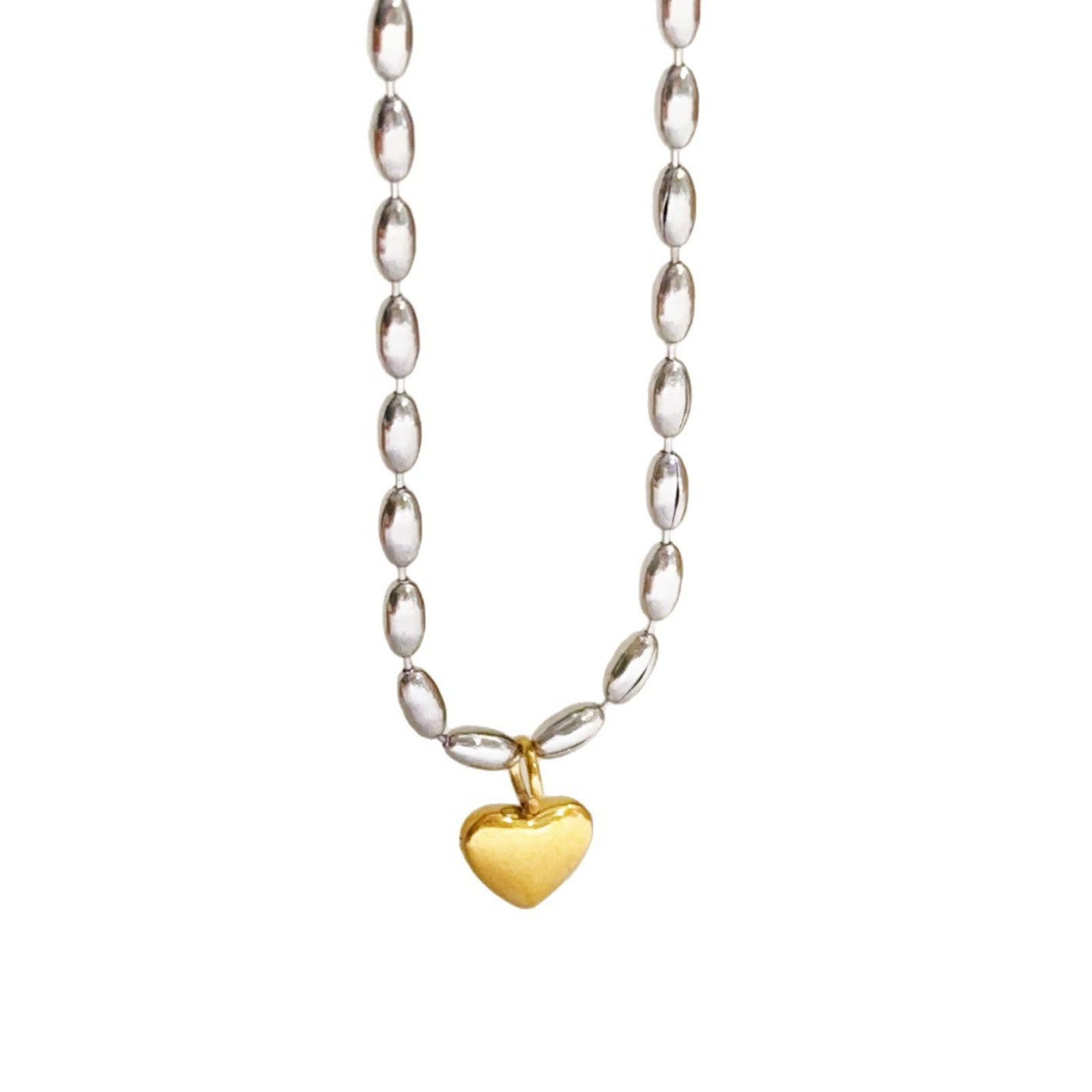 Изображение Gold Plated & Silver Tone Heart Pendant Charm Necklace, 304 Stainless Steel 40cm(15.7") + 5cm(2"), For Women, Valentine's Day Stylish Gift, Eco-friendly, 1 Piece