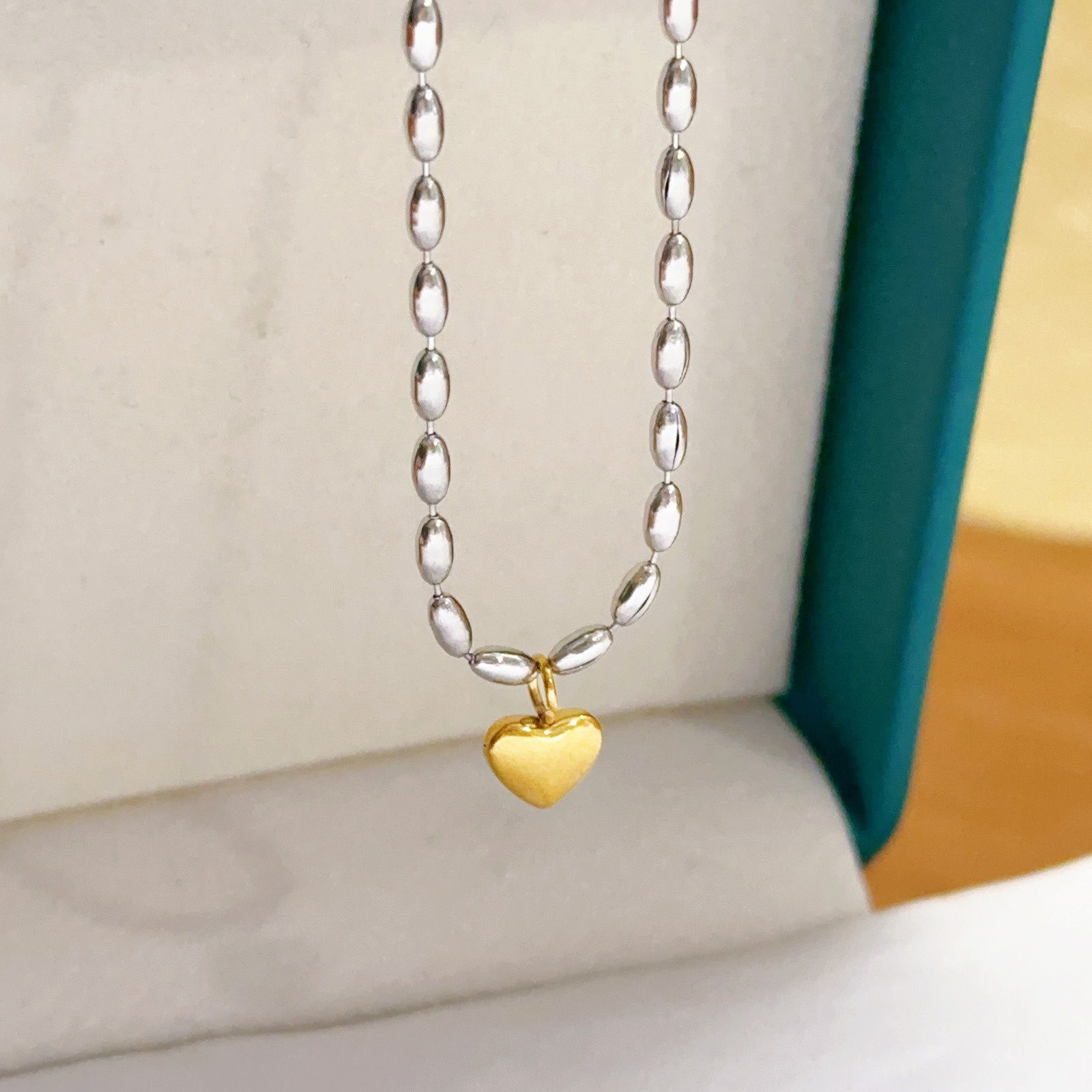 Изображение Gold Plated & Silver Tone Heart Pendant Charm Necklace, 304 Stainless Steel 40cm(15.7") + 5cm(2"), For Women, Valentine's Day Stylish Gift, Eco-friendly, 1 Piece