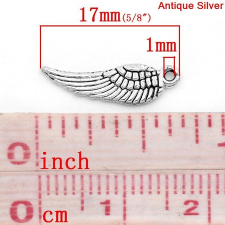 Lega di Zinco Charm Ciondoli Ali di Angela Argento Antico Striscia Disegno 17mm x 5mm, 50 Pz