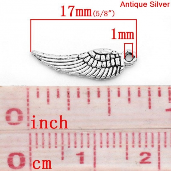 Image de Pendentifs en Alliage de Zinc Aile d'Ange Argent Vieilli Rayées 17mm x 5mm, 50 Pcs