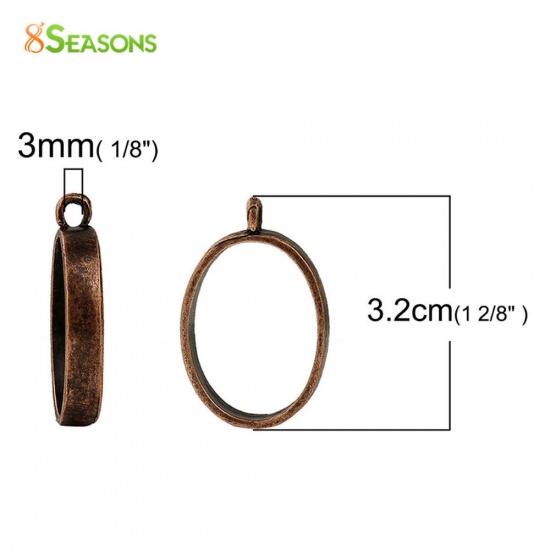 Picture of Zinc Based Alloy Open Back Bezel Pendants For Resin Oval Antique Copper 32mm(1 2/8") x 21mm( 7/8"), 2 PCs