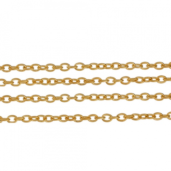 Picture of Iron Based Alloy Link Cable Chain Findings Gold Plated 3.7x2.7mm( 1/8" x 1/8"), 50cm(19 5/8") long, 1 Piece