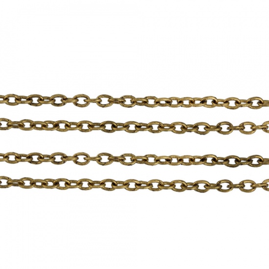 Picture of Iron Based Alloy Link Cable Chain Findings Gold Tone Antique Gold 3.7x2.7mm( 1/8" x 1/8"), 50cm(19 5/8") long, 1 Piece